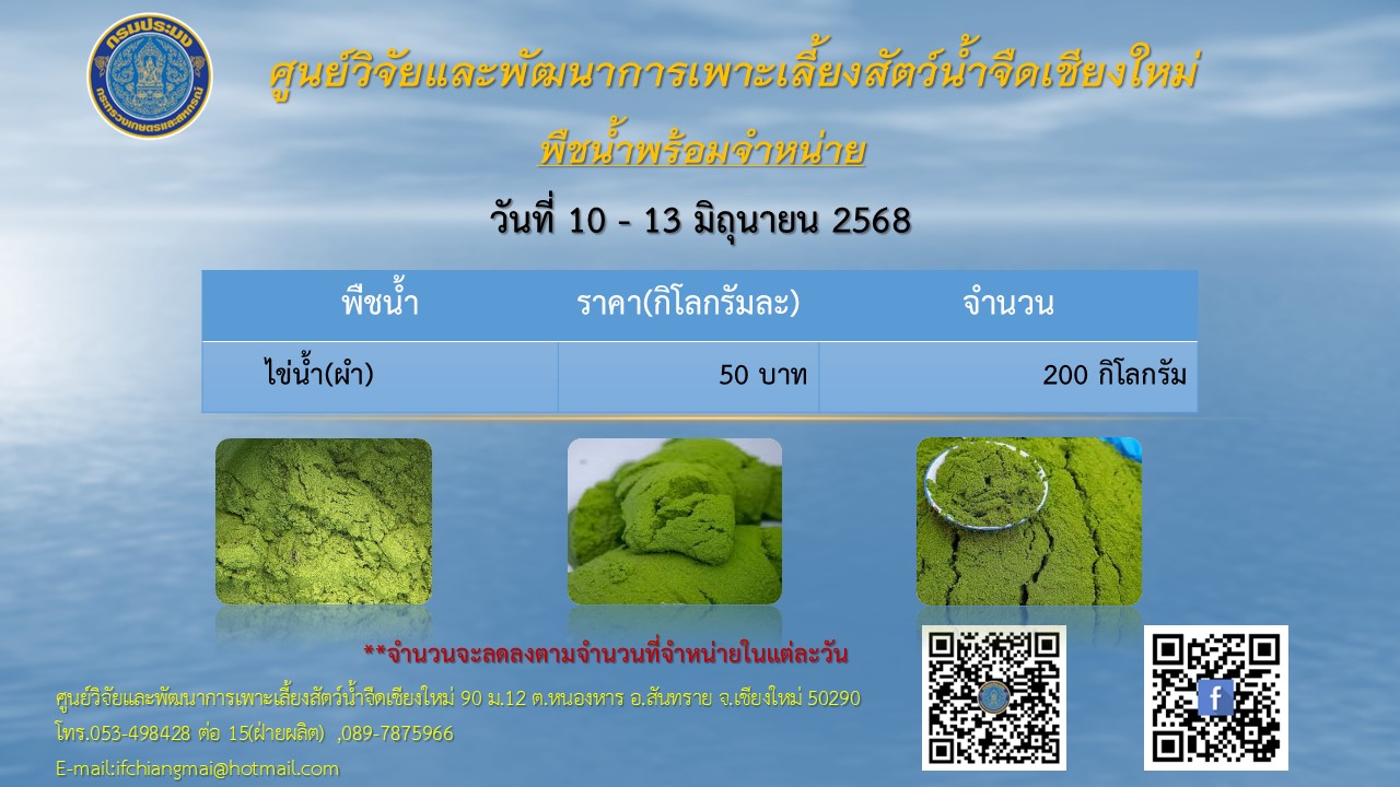 พันธุ์ปลาพร้อมจำหน่าย วันที่ 17-20 มิถุนายน 2568