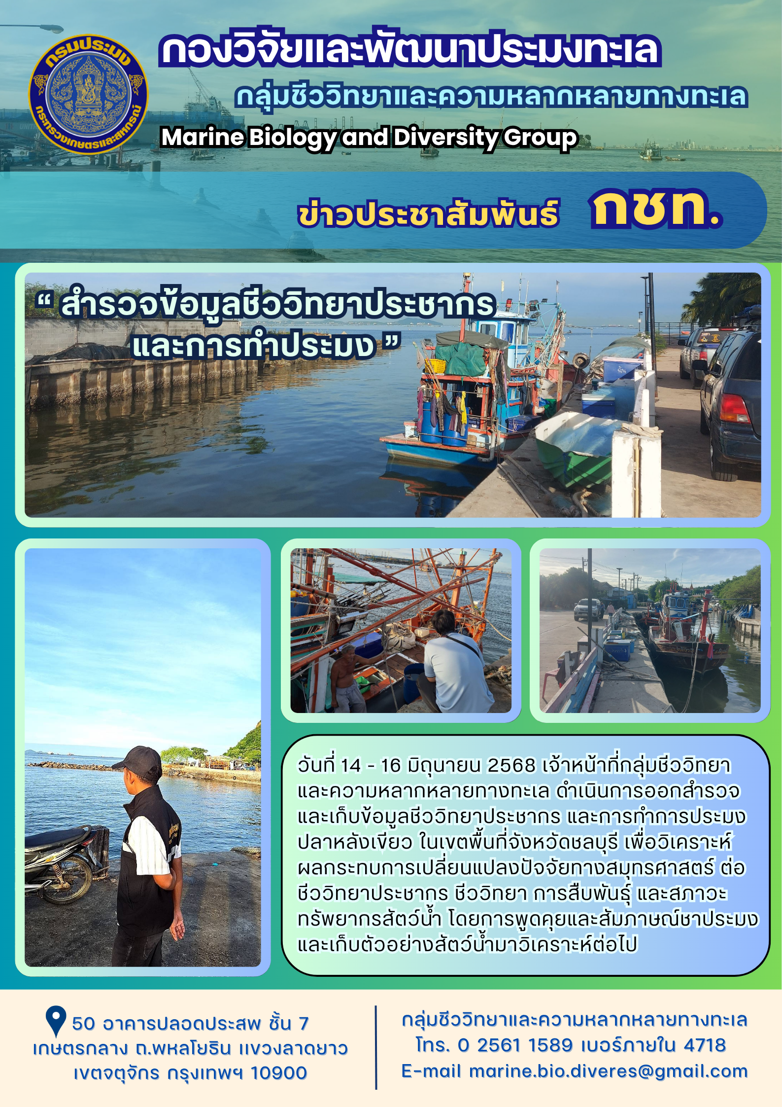 “ สำรวจข้อมูลชีววิทยาประชากร และการทำประมง ”