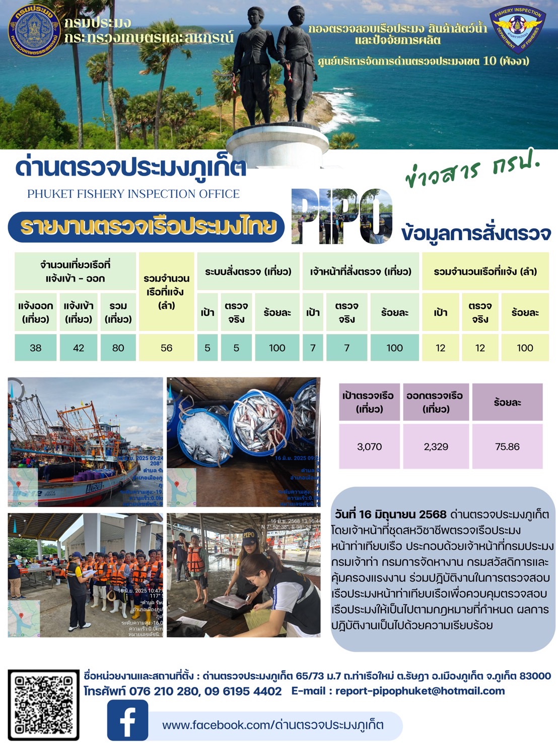 ข่าวประชาสัมพันธ์กิจกรรมการตรวจเรือประมงพาณิชย์แจ้งเข้า - ออก วันที่ 16 มิถุนายน 2568..คลิก
