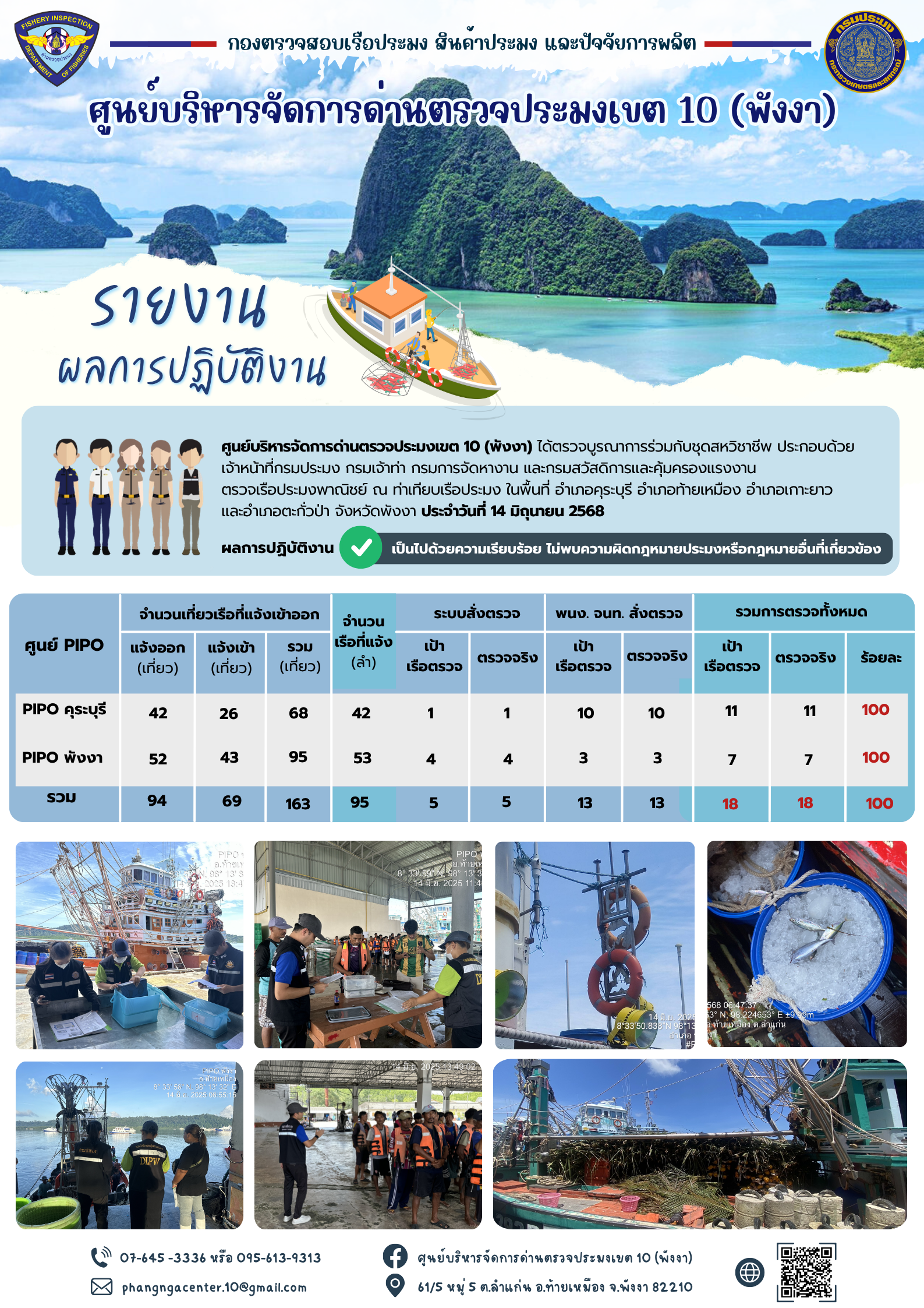 ข่าวประชาสัมพันธ์กิจกรรมการตรวจเรือประมงพาณิชย์แจ้งเข้า - ออก วันที่ 14 มิถุนายน 2568..คลิก