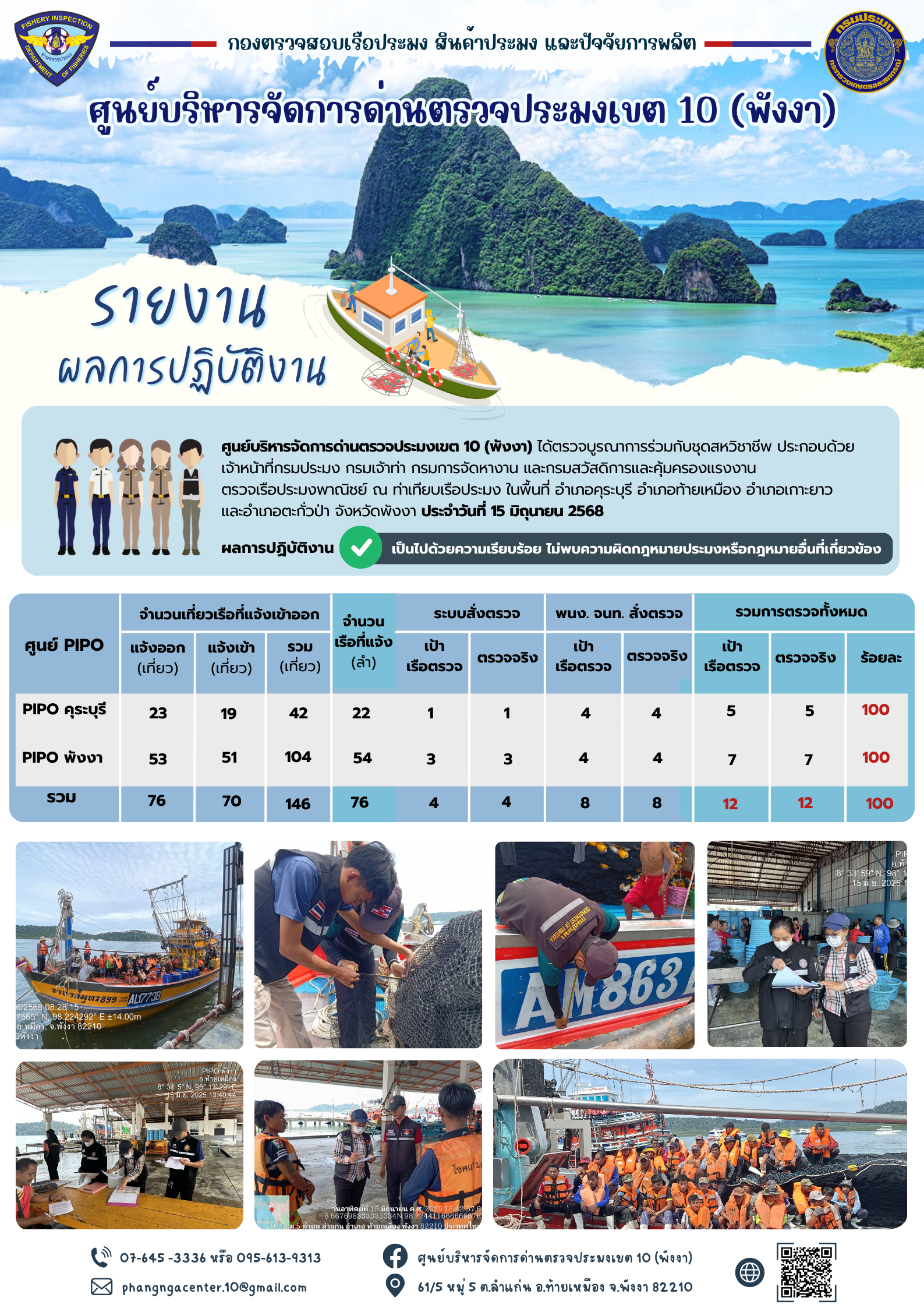 ข่าวประชาสัมพันธ์กิจกรรมการตรวจเรือประมงพาณิชย์แจ้งเข้า - ออก วันที่ 15 มิถุนายน 2568..คลิก
