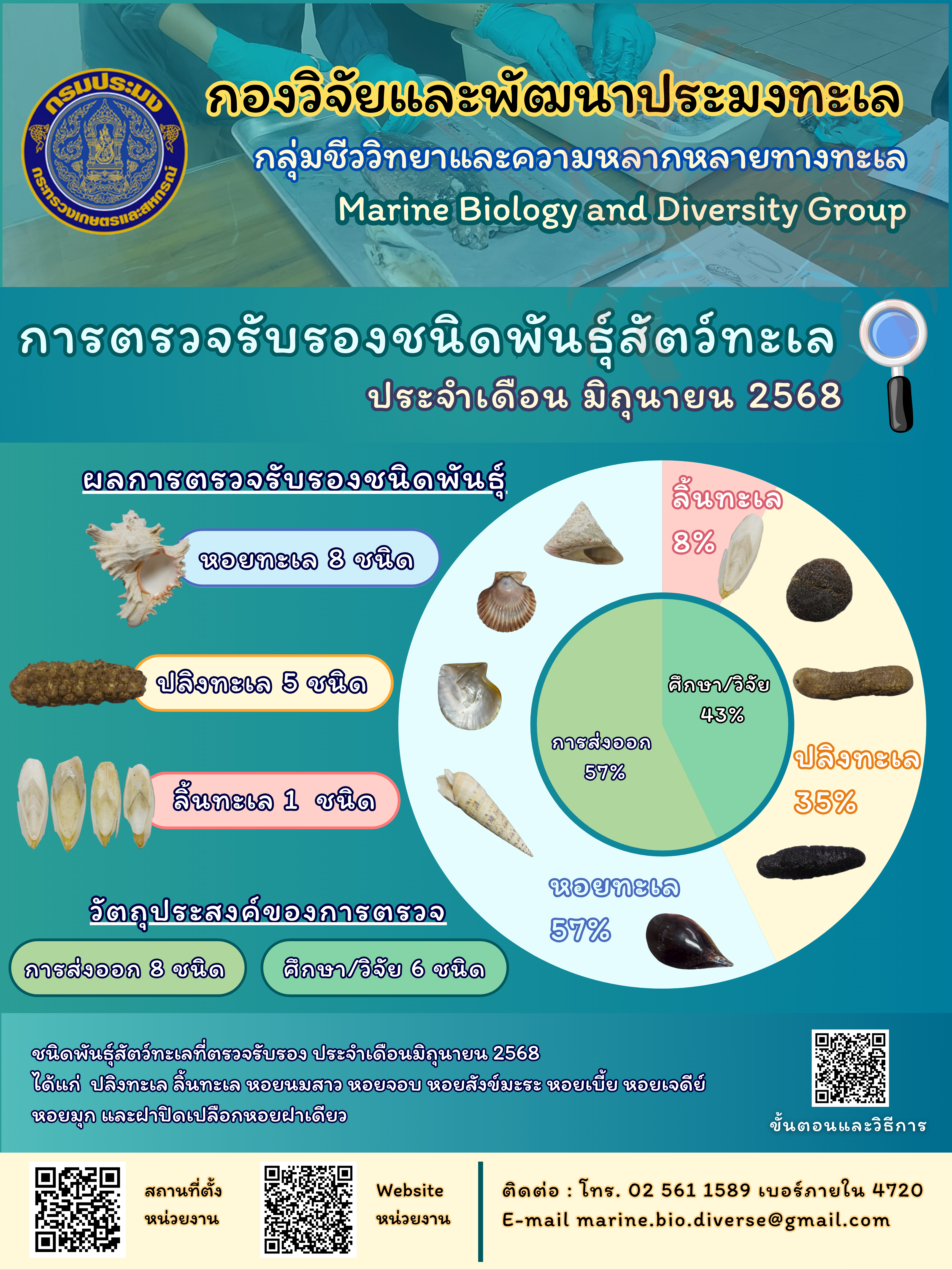 สรุปข้อมูลตรวจรับรองชนิดพันธุ์สัตว์ทะเล ประจำปี 2568 เดือนมิถุนายน