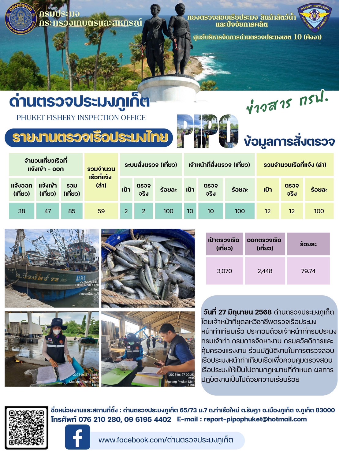 ข่าวประชาสัมพันธ์กิจกรรมการตรวจเรือประมงพาณิชย์แจ้งเข้า - ออก วันที่ 27 มิถุนายน 2568..คลิก