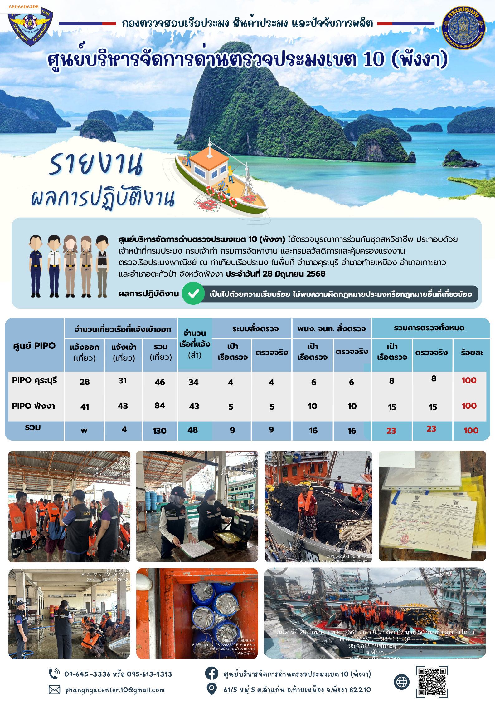 ข่าวประชาสัมพันธ์กิจกรรมการตรวจเรือประมงพาณิชย์แจ้งเข้า - ออก วันที่ 28 มิถุนายน 2568..คลิก