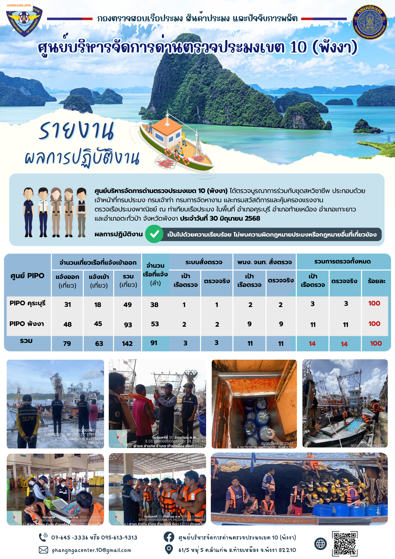 ข่าวประชาสัมพันธ์กิจกรรมการตรวจเรือประมงพาณิชย์แจ้งเข้า - ออก วันที่ 30 มิถุนายน 2568..คลิก