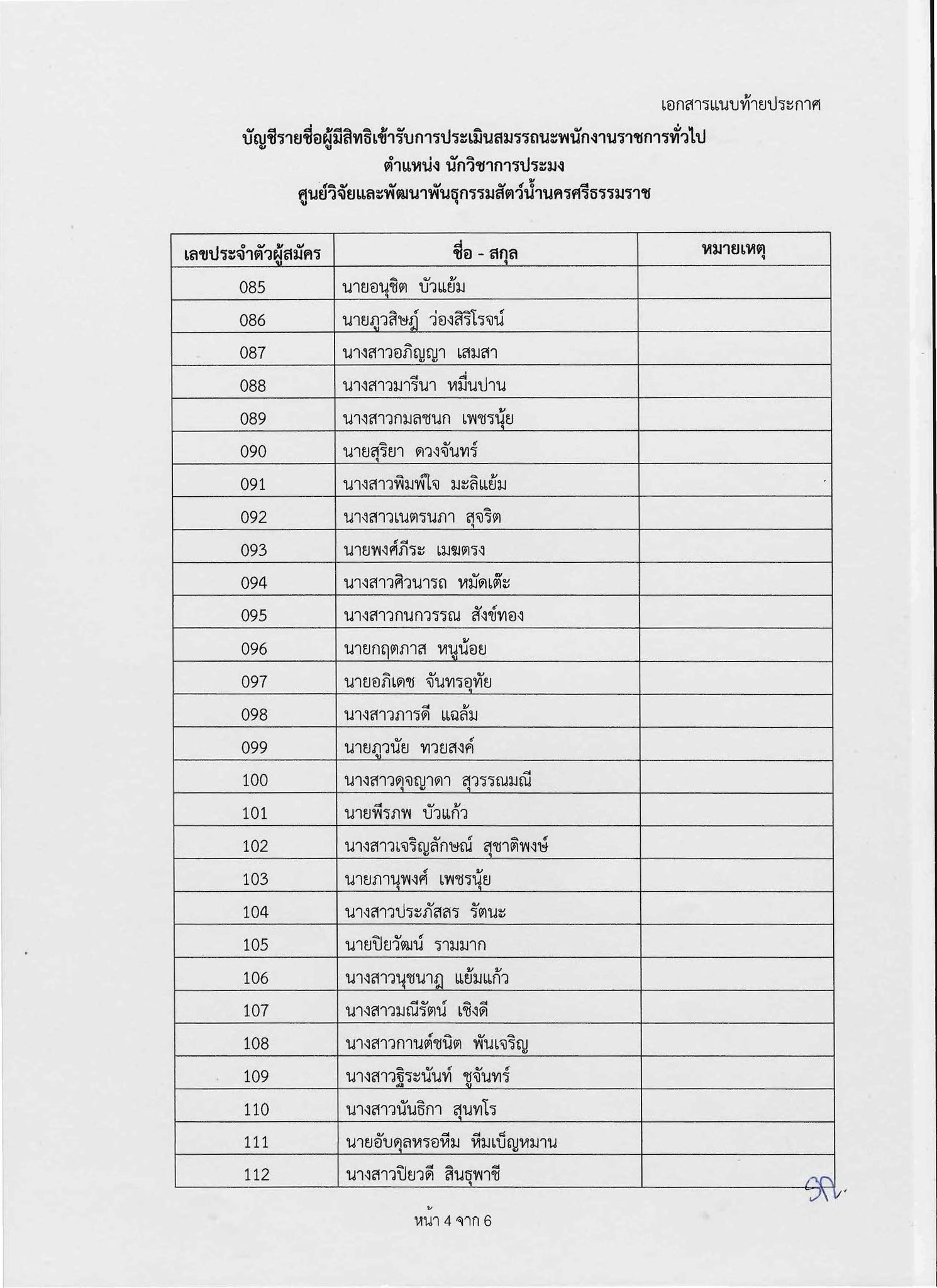 ประกาศรายชื่อผู้มีสิทธิเข้ารับการประเมินสมรรถนะ กำหนดวัน เวลา สถานที่ในการประเมินสมรรถนะในตำแหน่ง นักวิชาการประมง