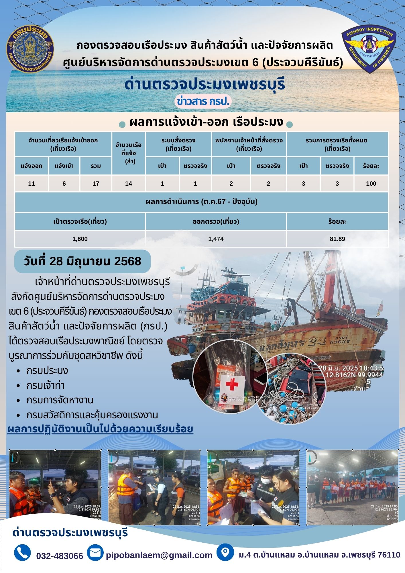 ตรวจสอบเรือประมงพาณิชย์ ณ ท่าเทียบเรือประมง
