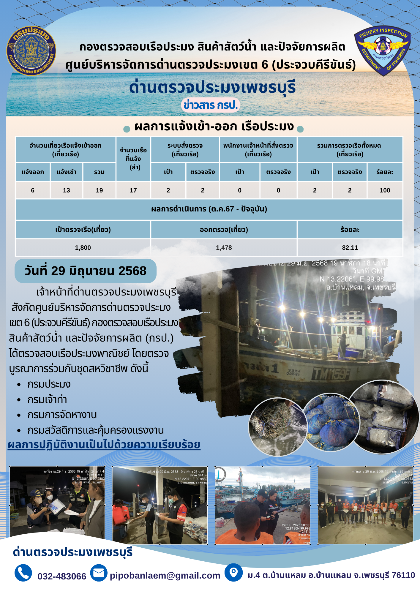 ตรวจสอบเรือประมงพาณิชย์ ณ ท่าเทียบเรือประมง