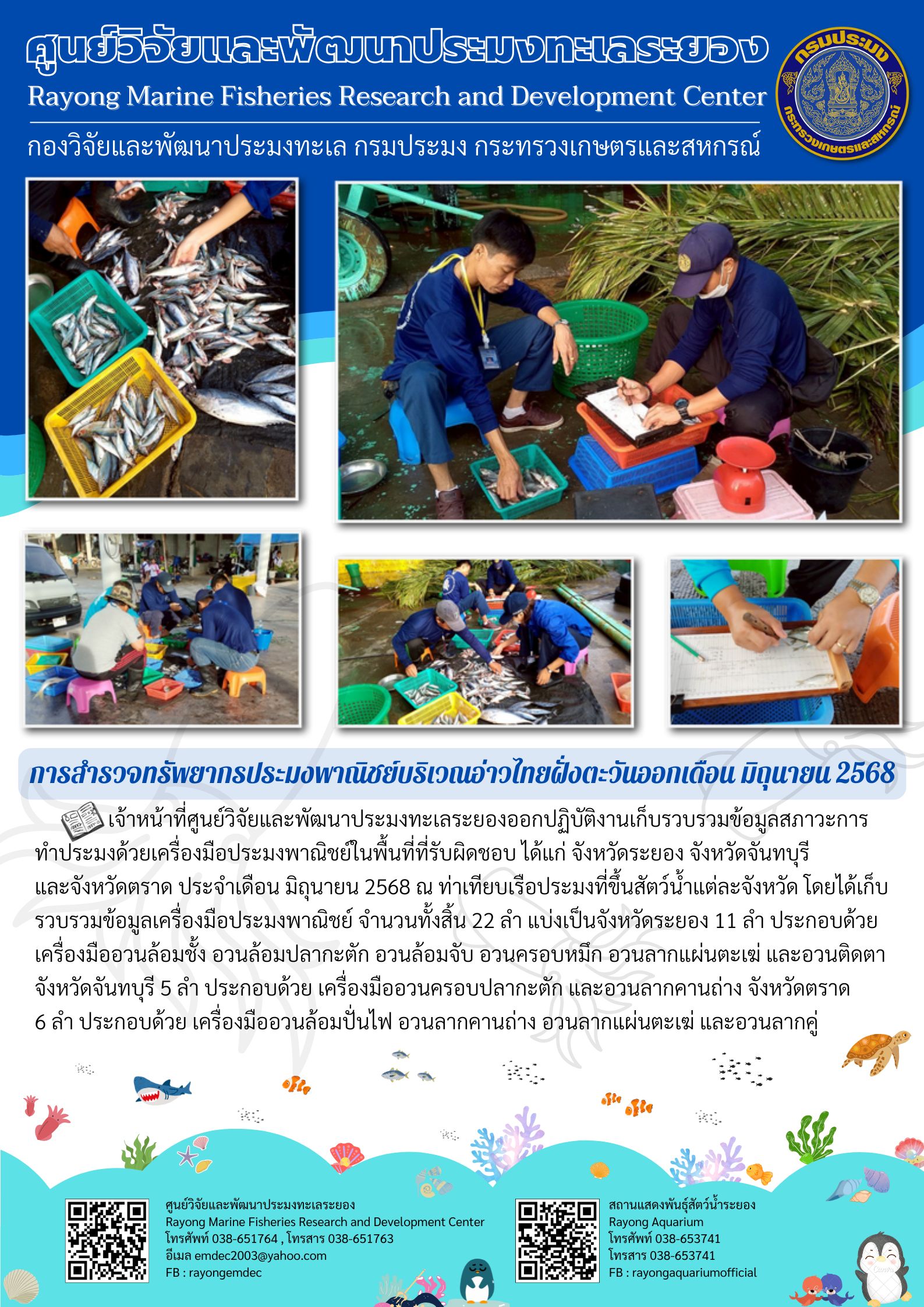 การสำรวจทรัพยากรประมงพาณิชย์บริเวณอ่าวไทยฝั่งตะวันออกเดือน มิถุนายน 2568