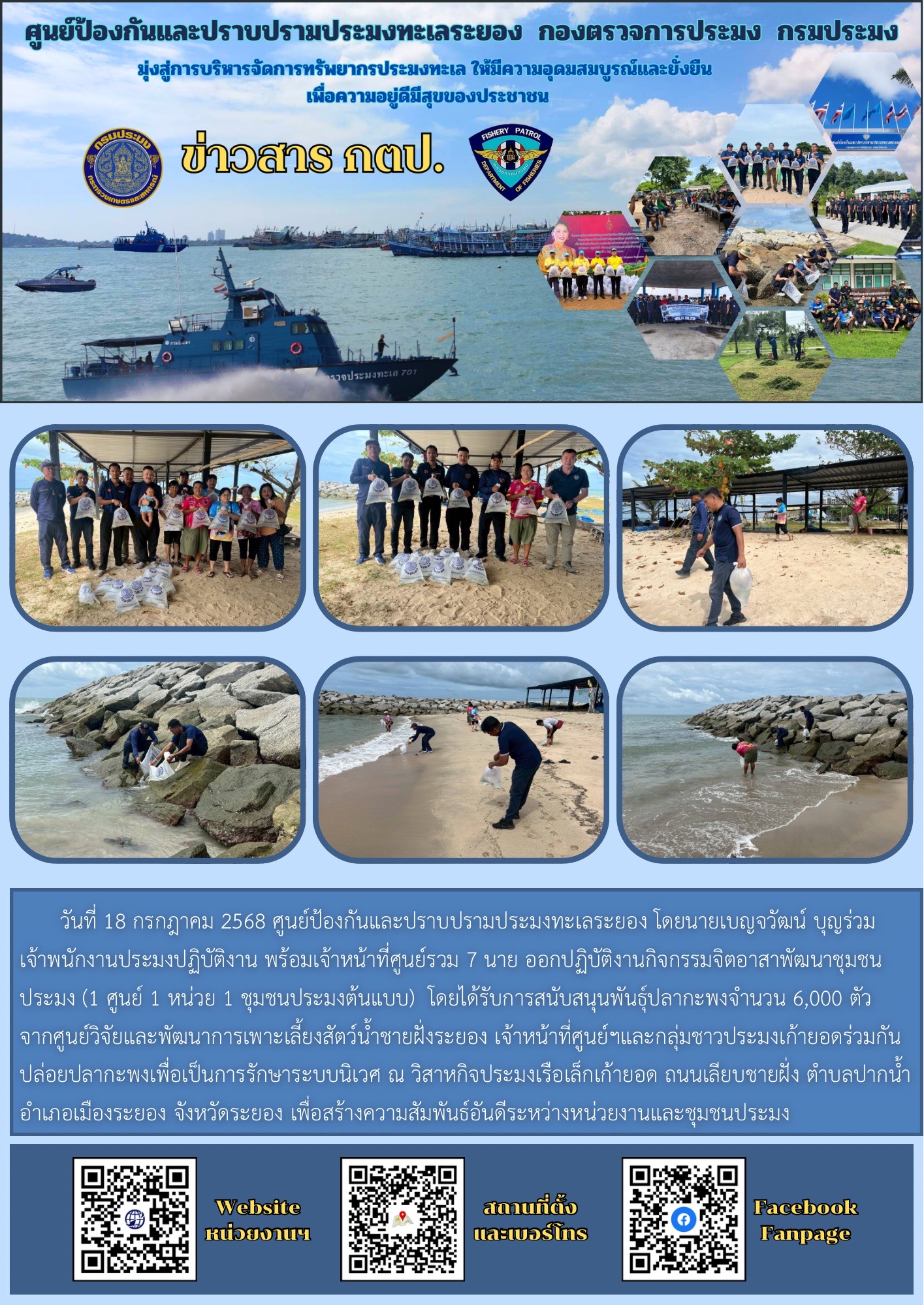 ออกปฏิบัติงานกิจกรรมจิตอาสาพัฒนาชุมชนประมง (1 ศูนย์ 1 หน่วย 1 ชุมชนประมงต้นแบบ)..คลิก