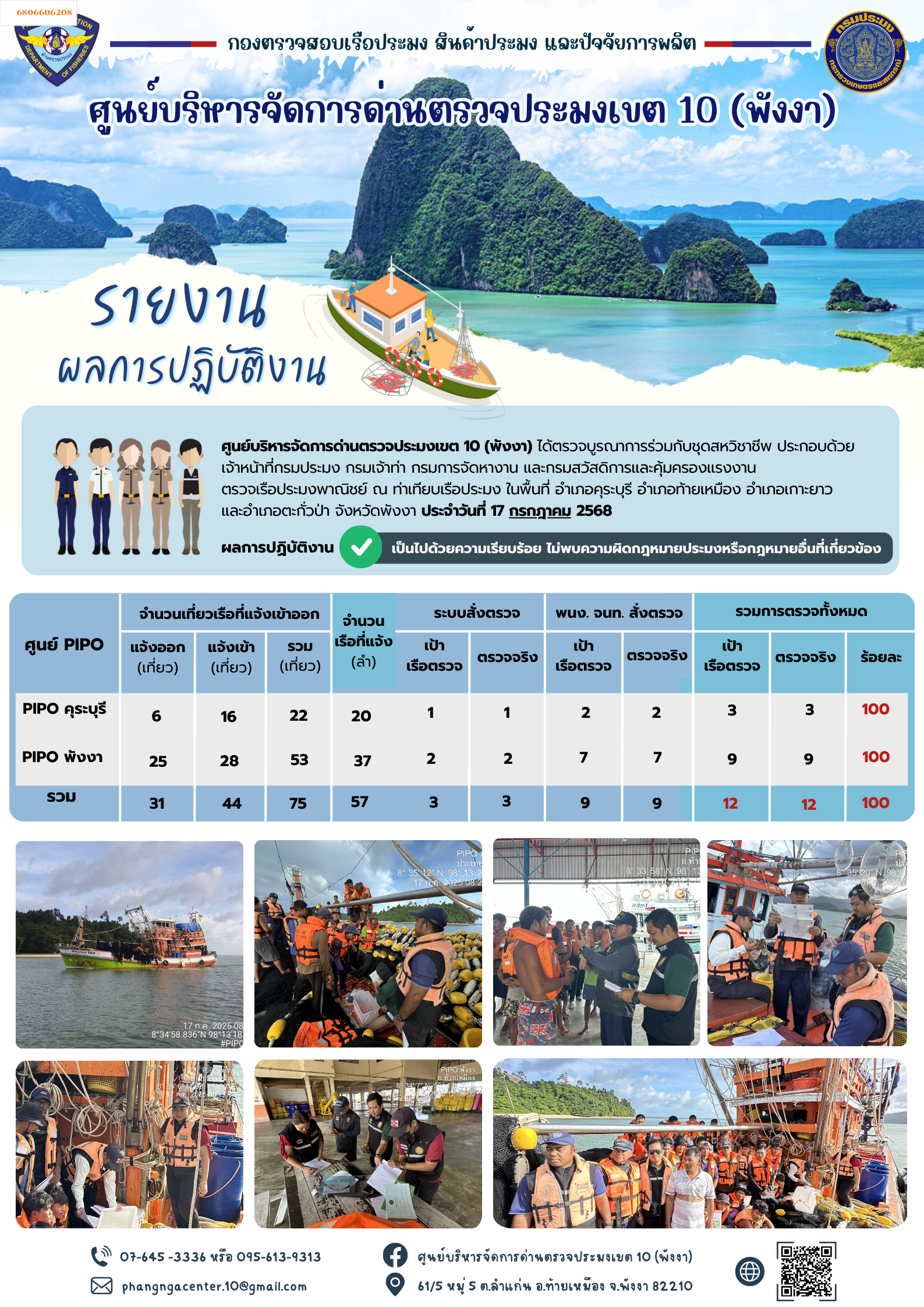 ข่าวประชาสัมพันธ์กิจกรรมการตรวจเรือประมงพาณิชย์แจ้งเข้า - ออก วันที่ 17 กรกฎาคม 2568..คลิก