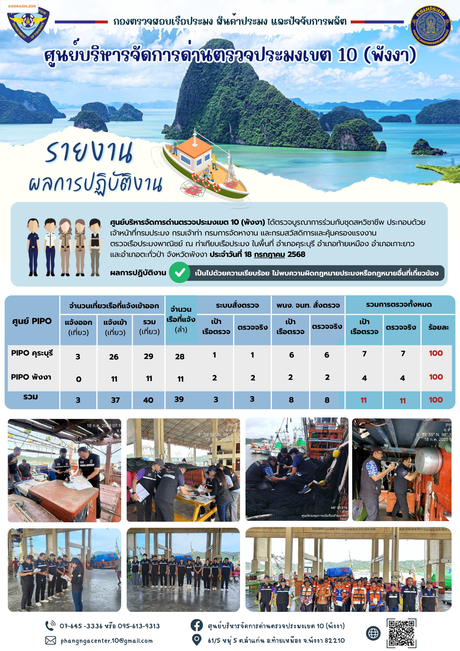 ข่าวประชาสัมพันธ์กิจกรรมการตรวจเรือประมงพาณิชย์แจ้งเข้า - ออก วันที่ 18 กรกฎาคม 2568..คลิก