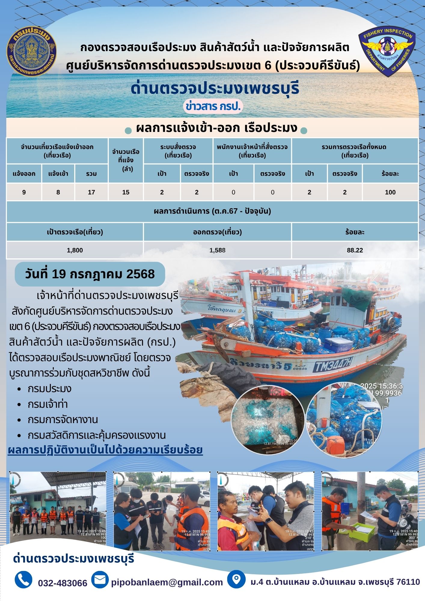 ตรวจสอบเรือประมงพาณิชย์ ณ ท่าเทียบเรือประมง