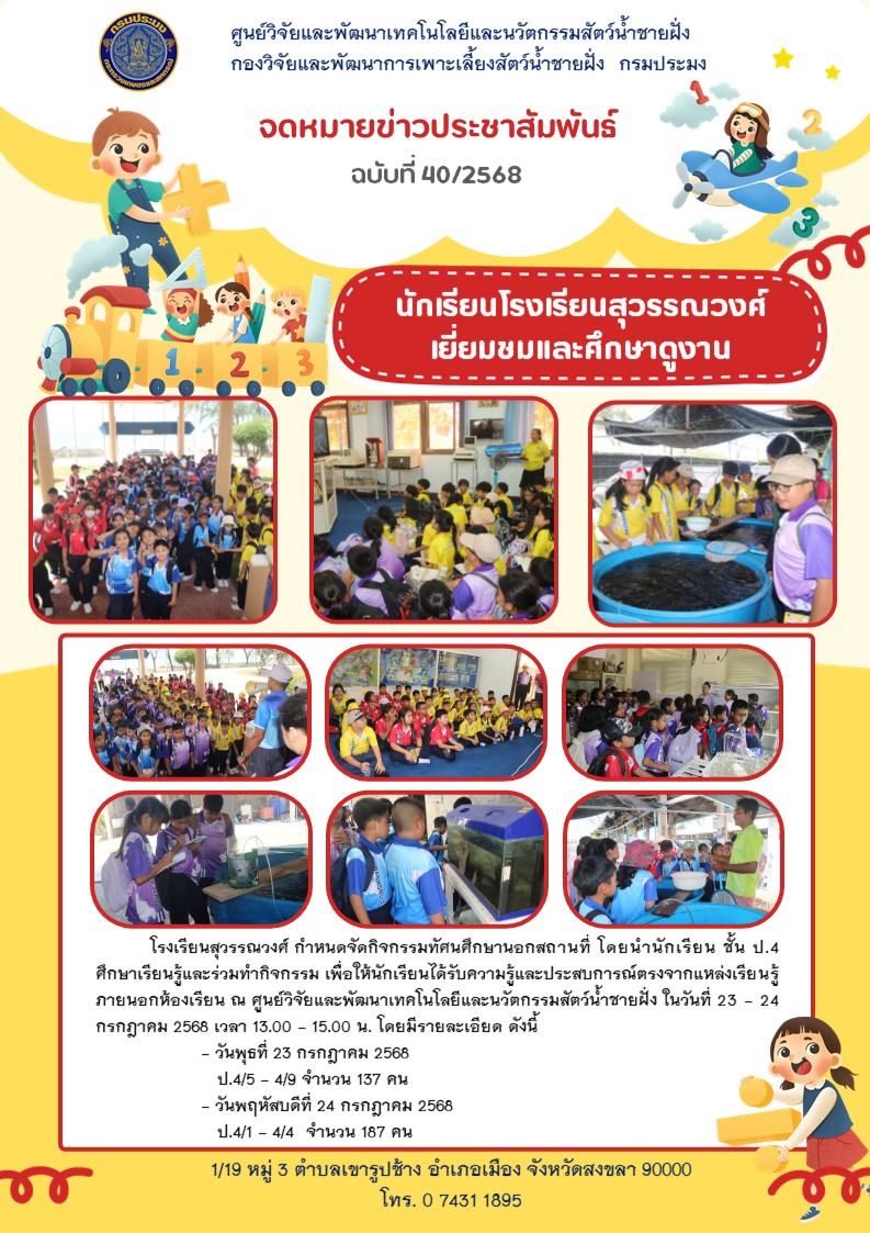นักเรียนโรงเรียนสุวรรณวงศ์ เยี่ยมชมและศึกษาดูงาน..คลิก