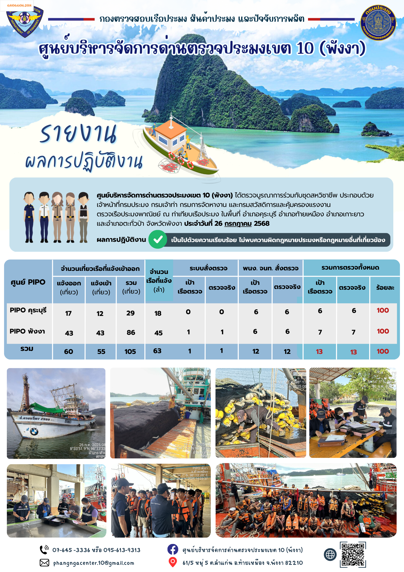 ข่าวประชาสัมพันธ์กิจกรรมการตรวจเรือประมงพาณิชย์แจ้งเข้า - ออก วันที่ 26 กรกฎาคม 2568..คลิก