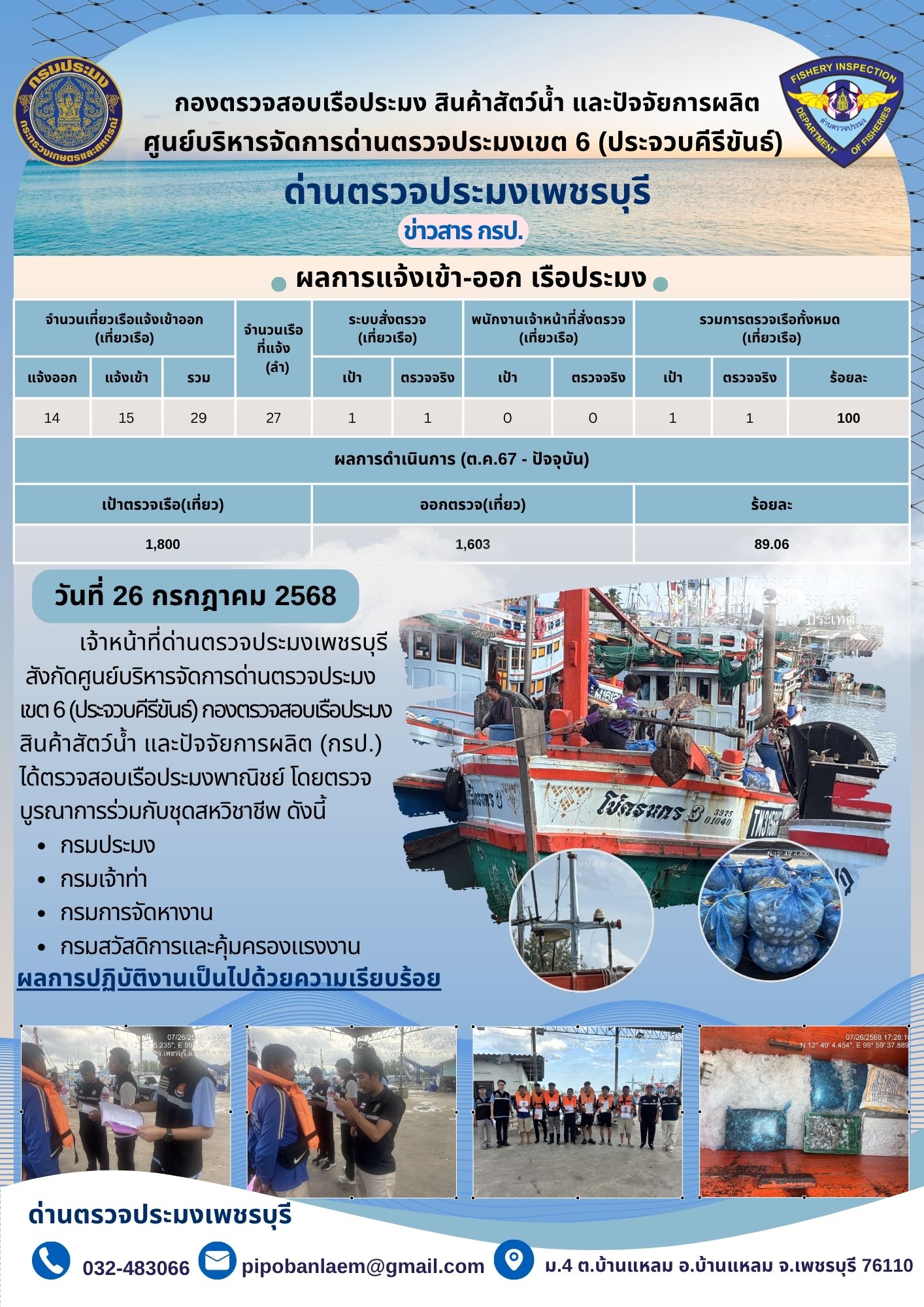 ตรวจสอบเรือประมงพาณิชย์ ณ ท่าเทียบเรือประมง..คลิก