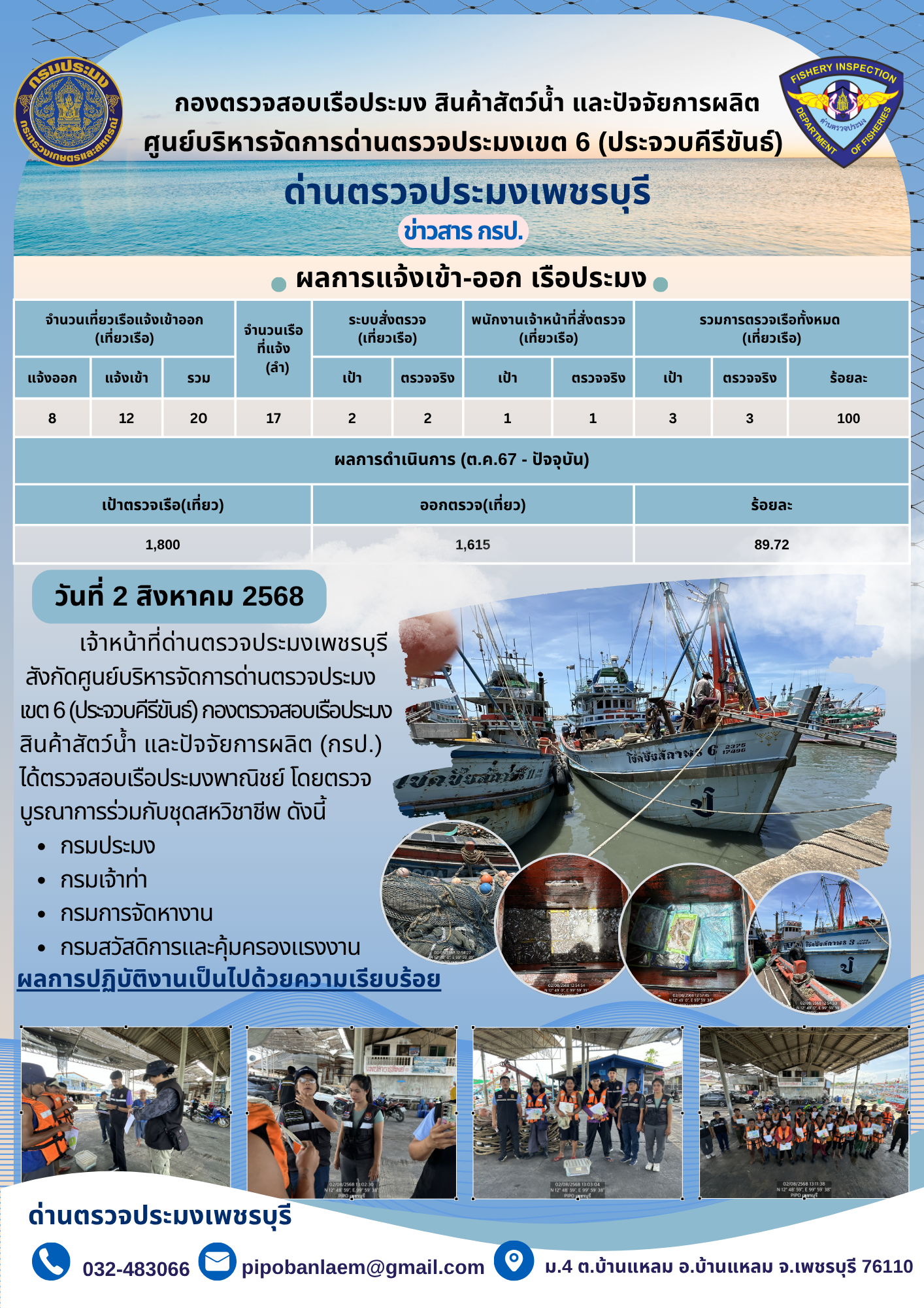 ตรวจสอบเรือประมงพาณิชย์ ณ ท่าเทียบเรือประมง