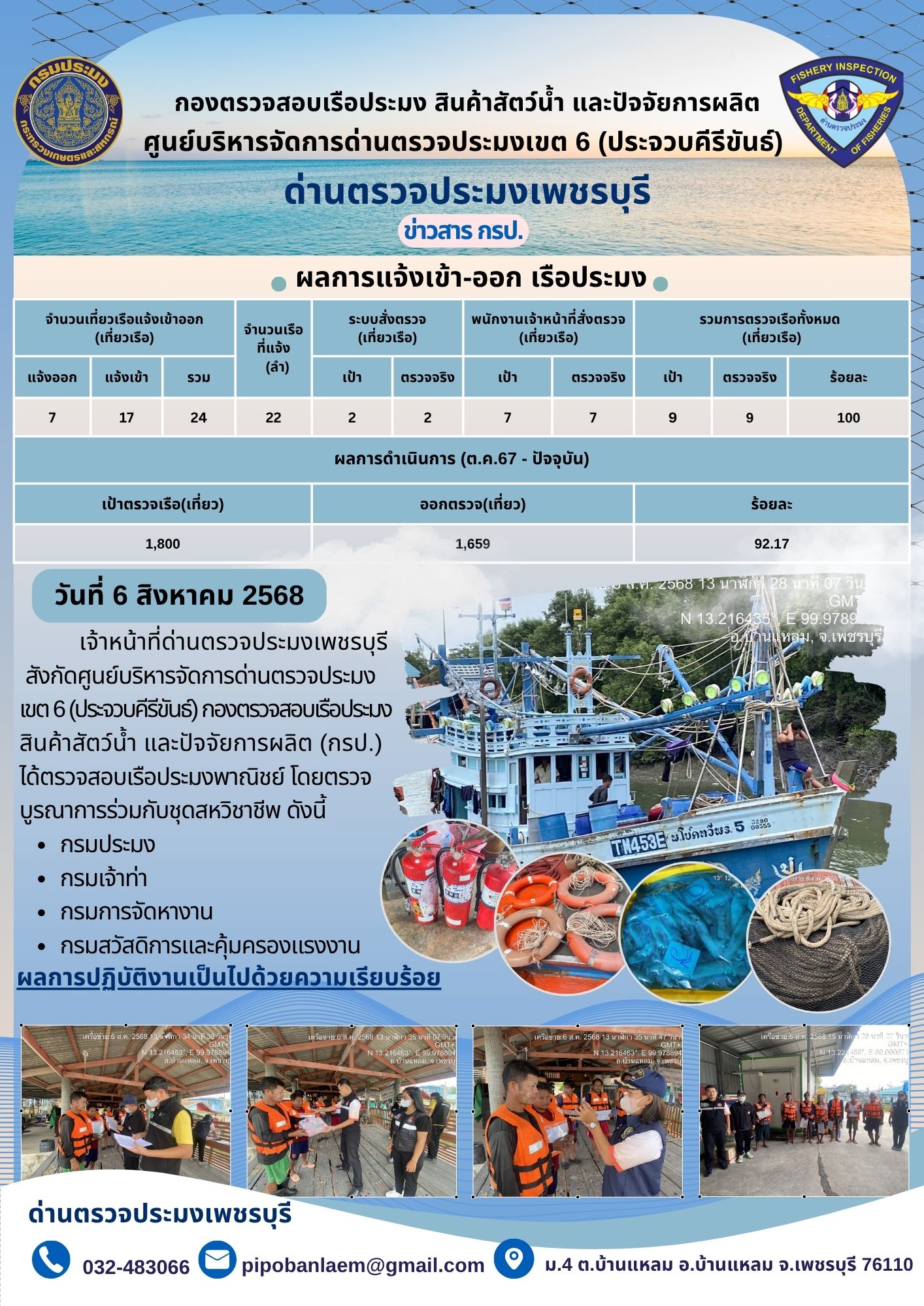 ตรวจสอบเรือประมงพาณิชย์ ณ ท่าเทียบเรือประมง