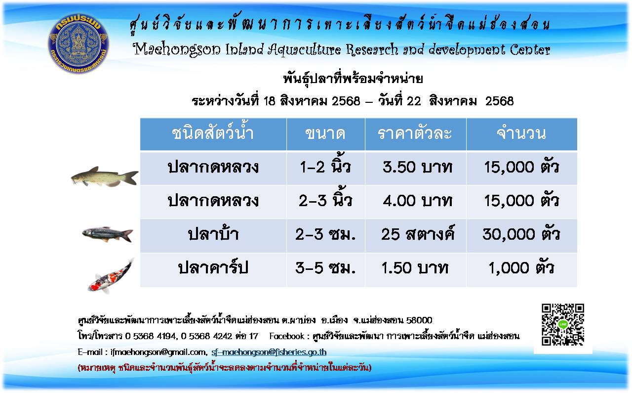 พันธุ์สัตว์น้ำที่พร้อมจำหน่ายร