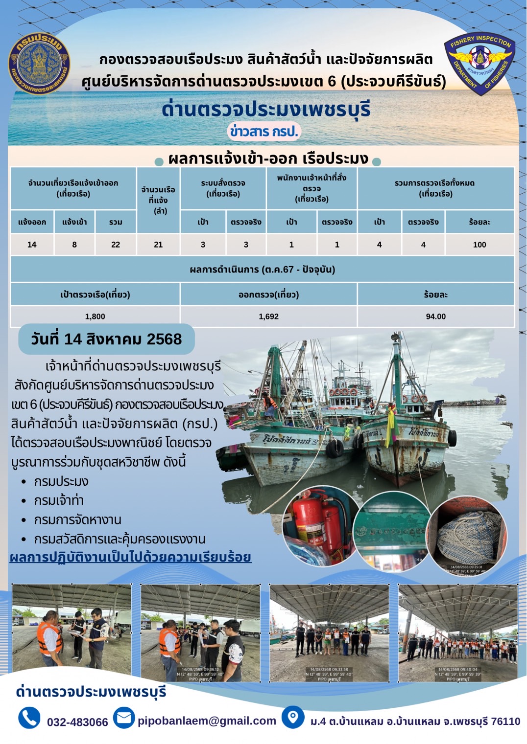 ตรวจสอบเรือประมงพาณิชย์ ณ ท่าเทียบเรือประมง..คลิก