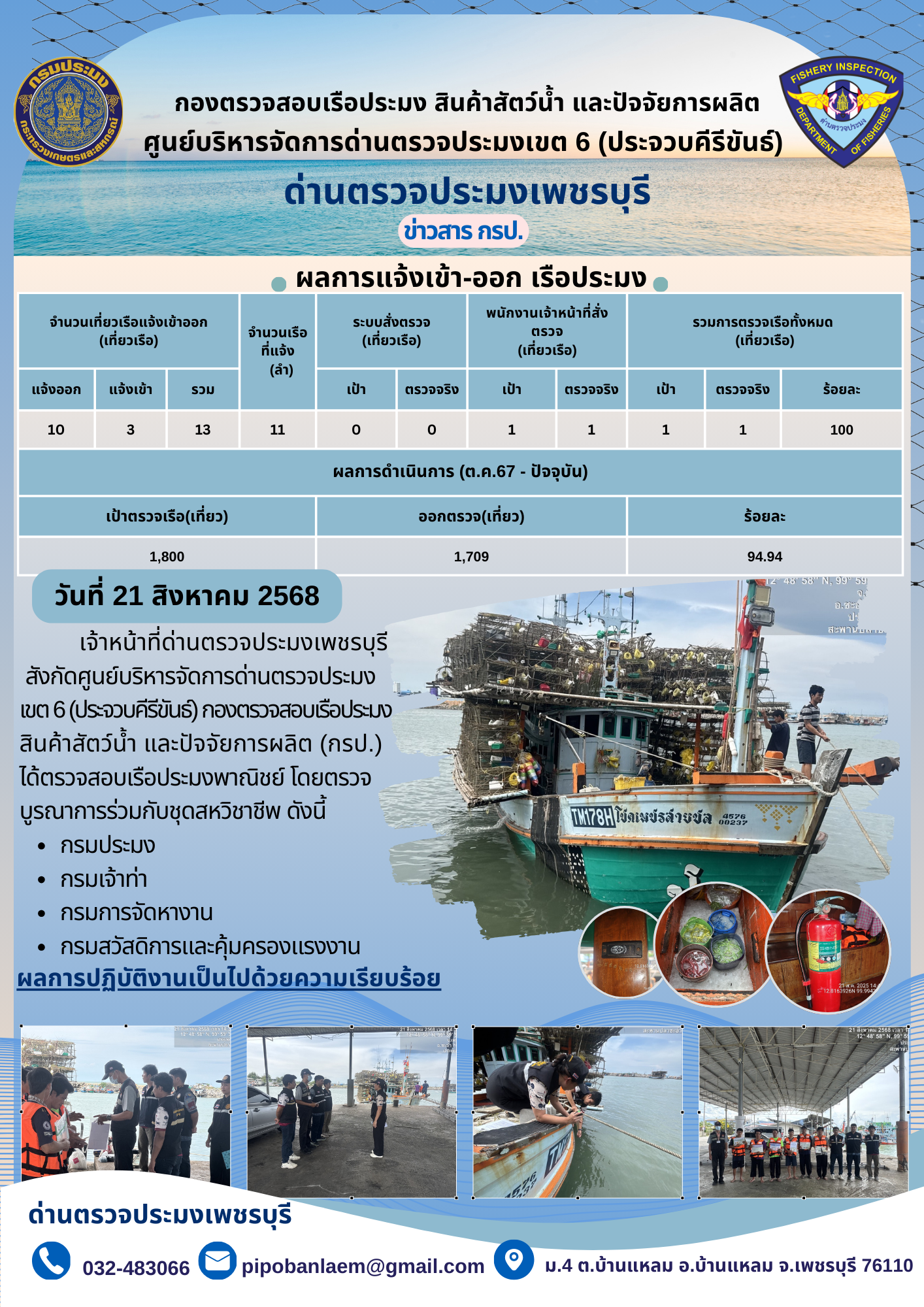 ตรวจสอบเรือประมงพาณิชย์ ณ ท่าเ