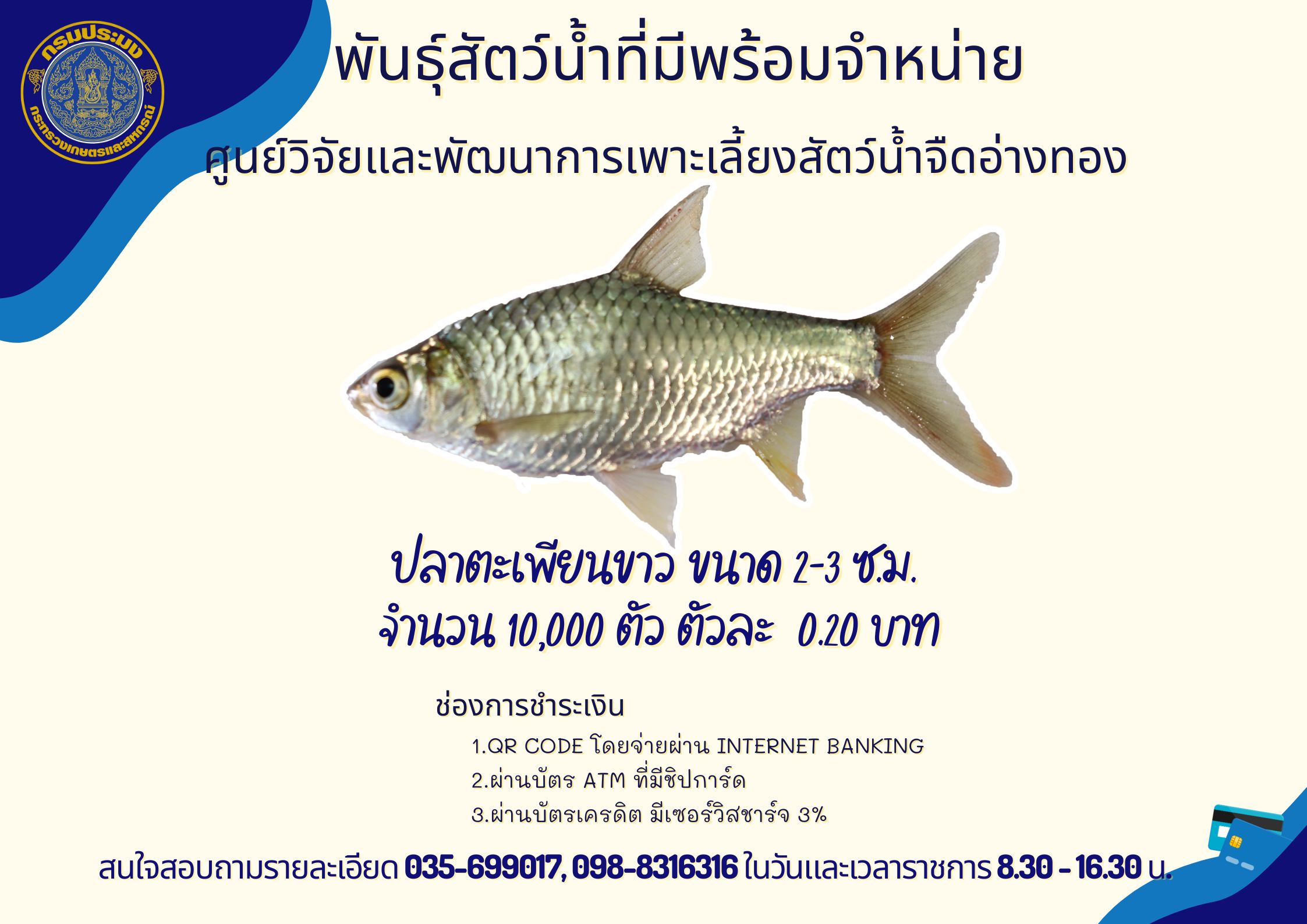 พันธุ์สัตว์น้ำที่มีพร้อมจำหน่าย..คลิก
