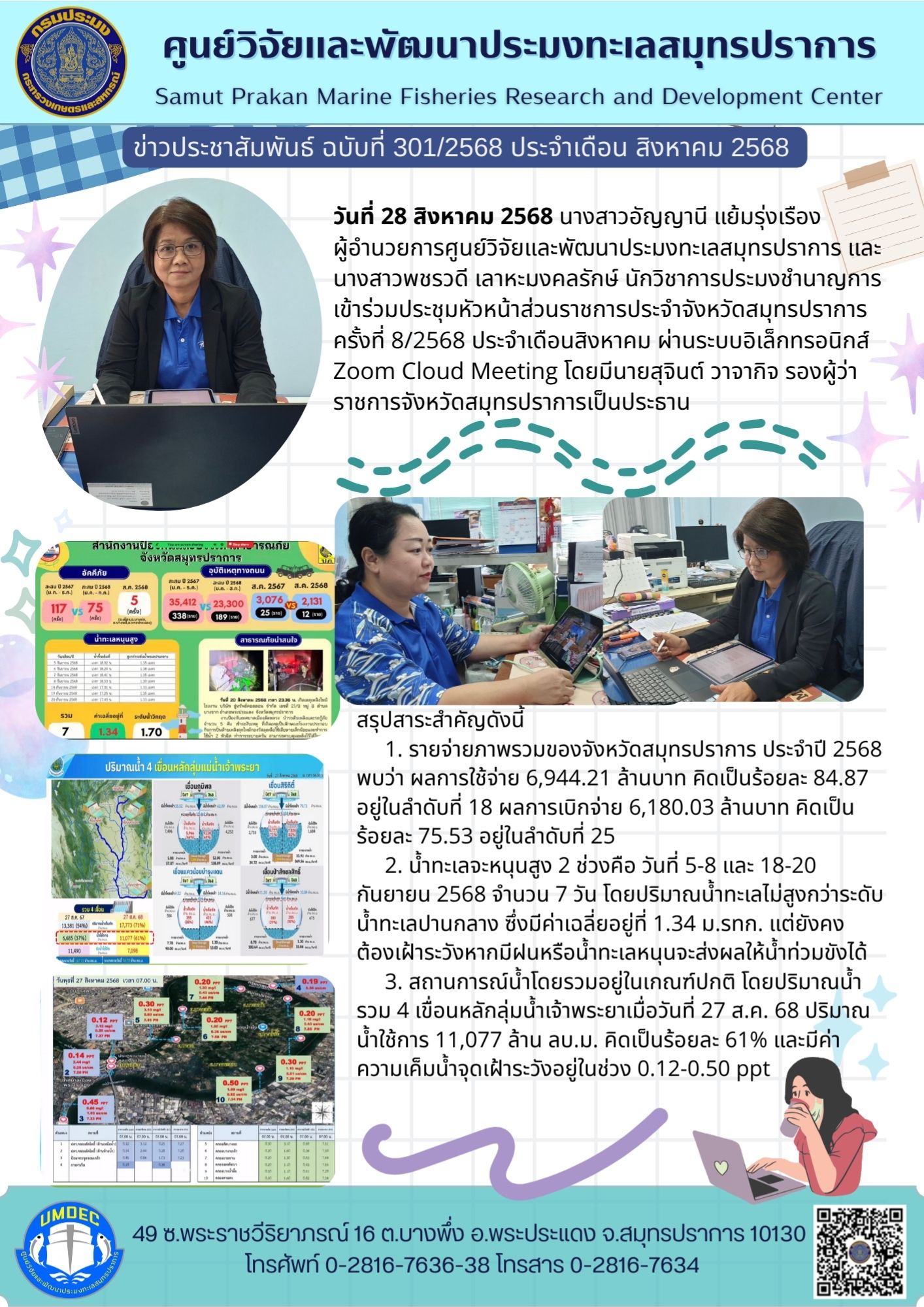 ศูนย์วิจัยและพัฒนาประมงทะเลสมุทรปราการ เข้าร่วมประชุมหัวหน้าส่วนราชการประจำจังหวัดสมุทรปราการ ครั้งที่ 8/2568..คลิก