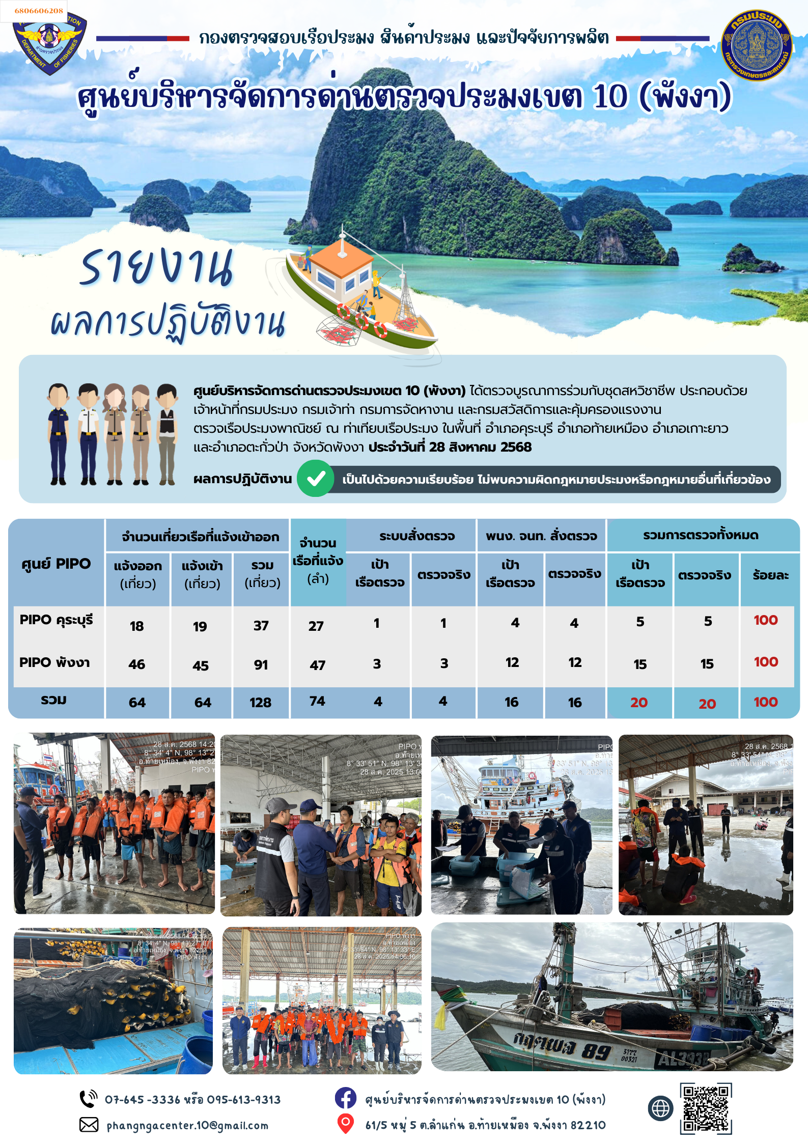 ข่าวประชาสัมพันธ์กิจกรรมการตรวจเรือประมงพาณิชย์แจ้งเข้า - ออก วันที่ 28 สิงหาคม 2568..คลิก