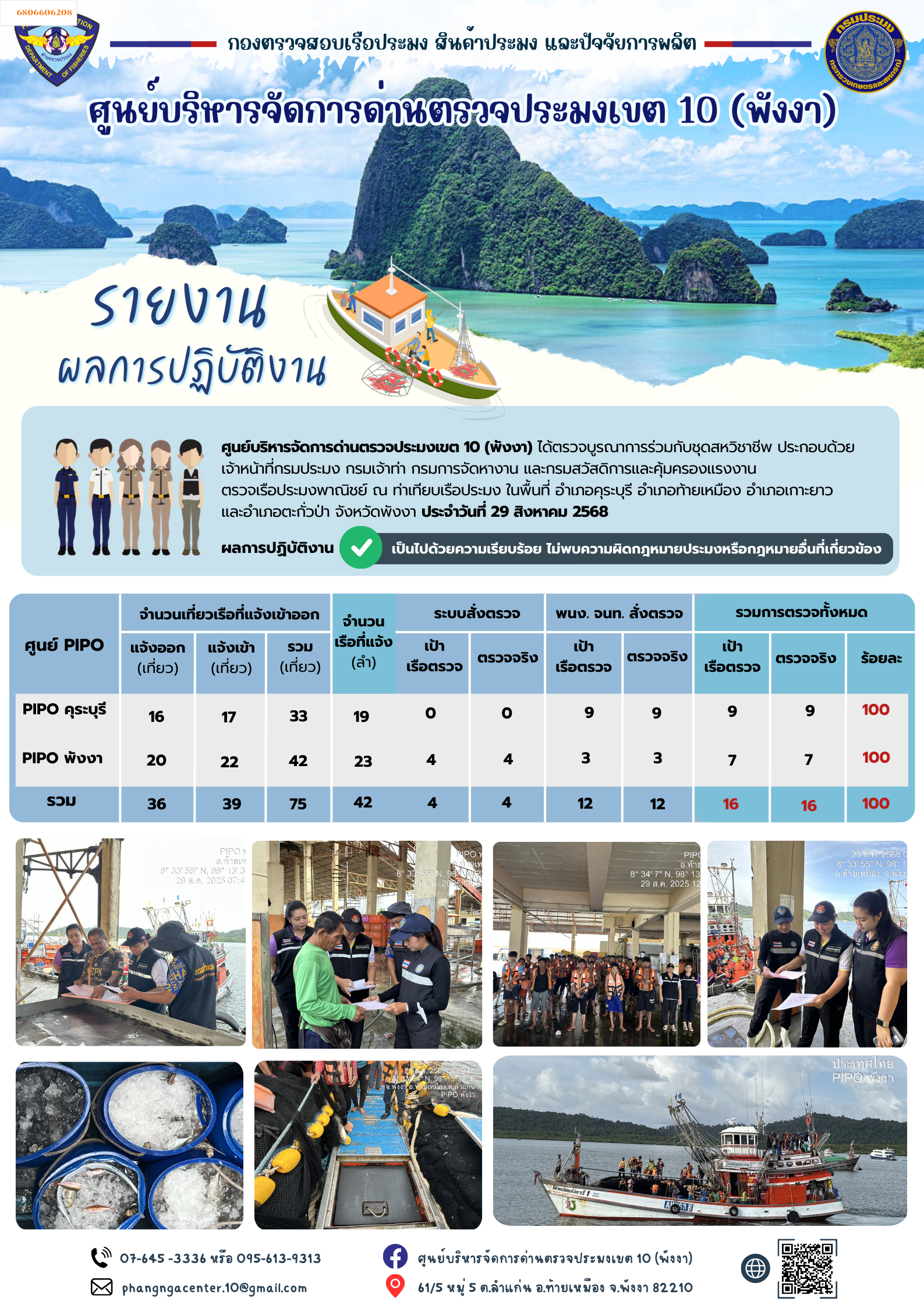 ข่าวประชาสัมพันธ์กิจกรรมการตรวจเรือประมงพาณิชย์แจ้งเข้า - ออก วันที่ 29 สิงหาคม 2568..คลิก