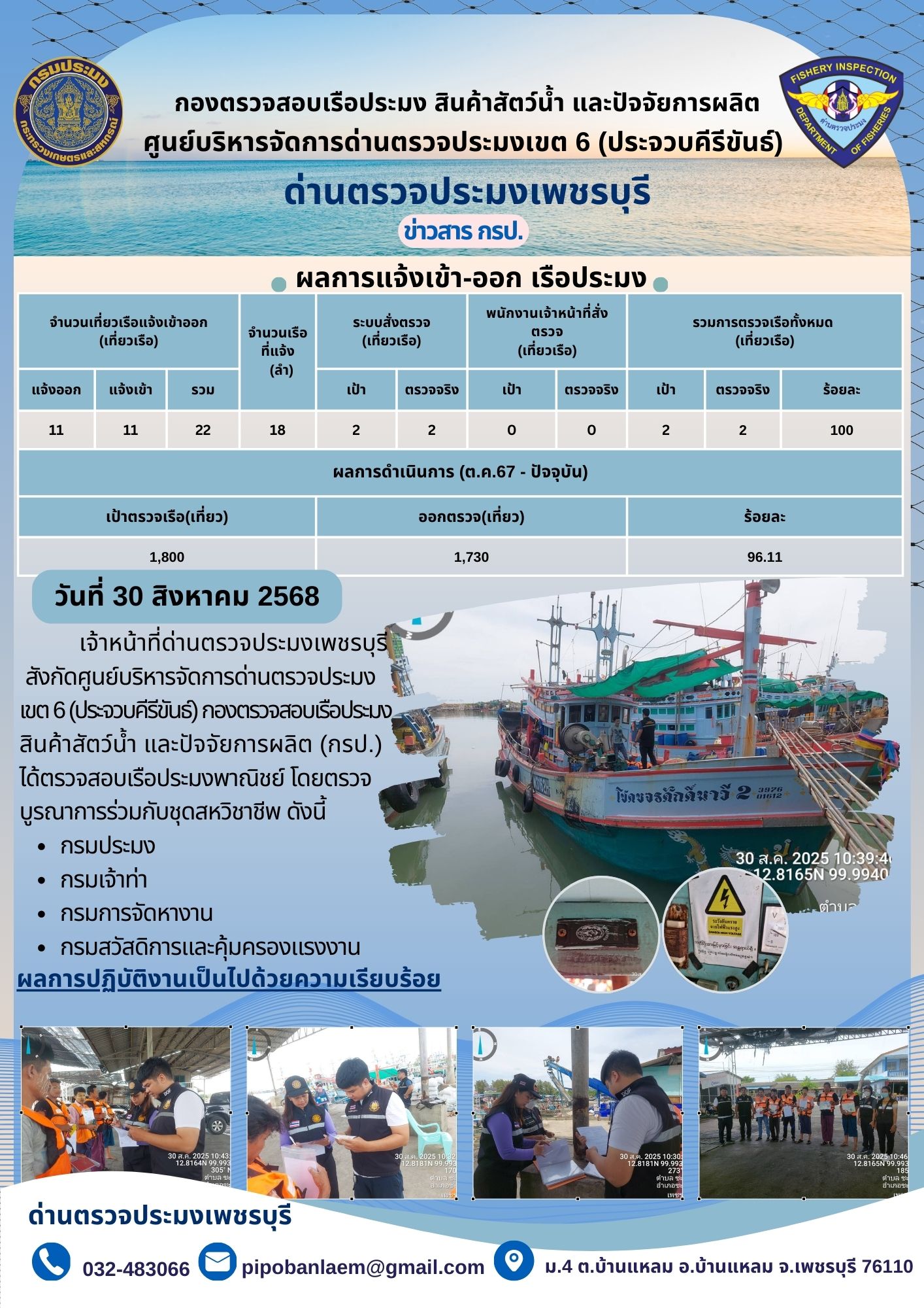 ตรวจสอบเรือประมงพาณิชย์ ณ ท่าเทียบเรือประมง..คลิก