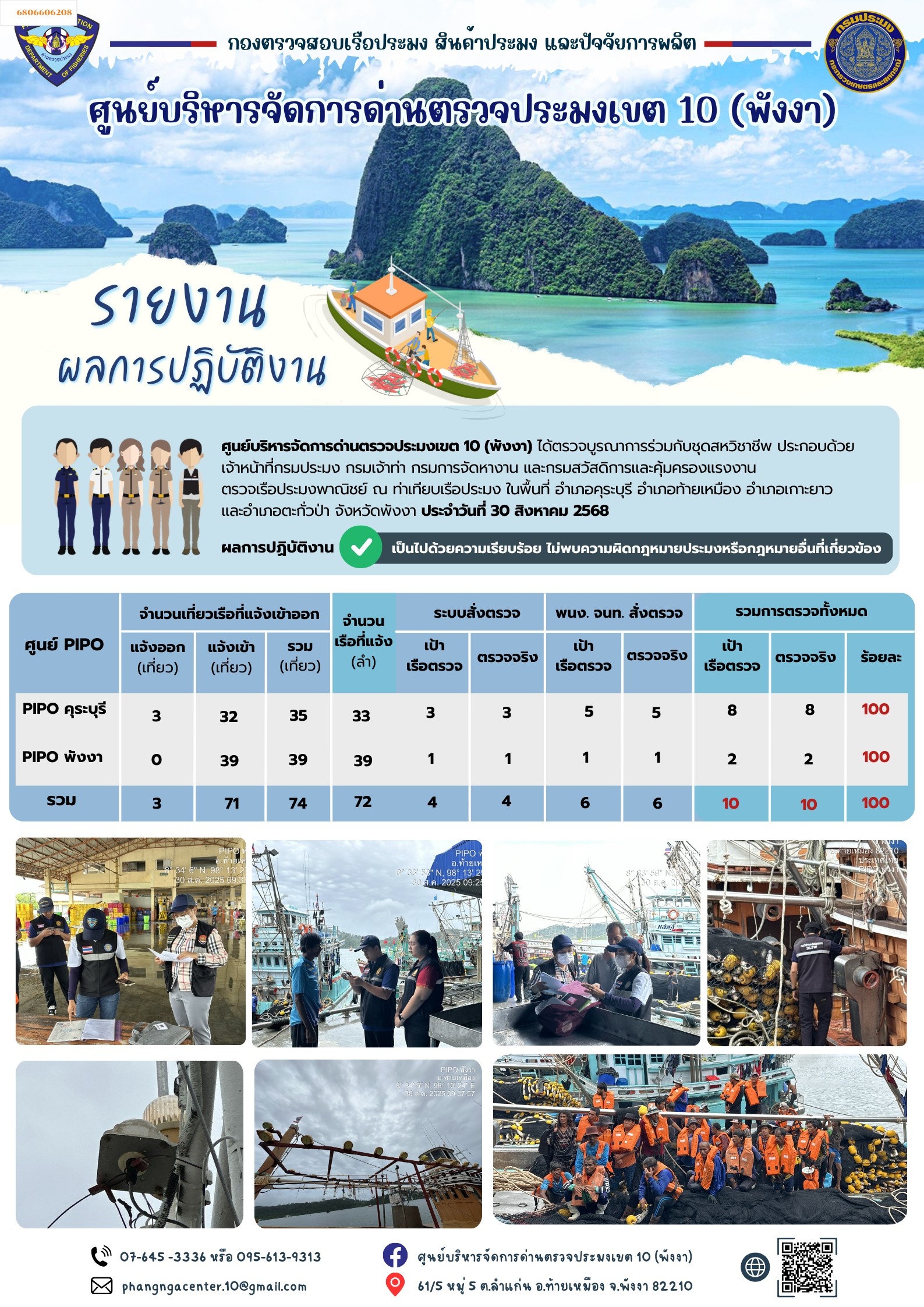 ข่าวประชาสัมพันธ์กิจกรรมการตรวจเรือประมงพาณิชย์แจ้งเข้า - ออก วันที่ 30 สิงหาคม 2568..คลิก