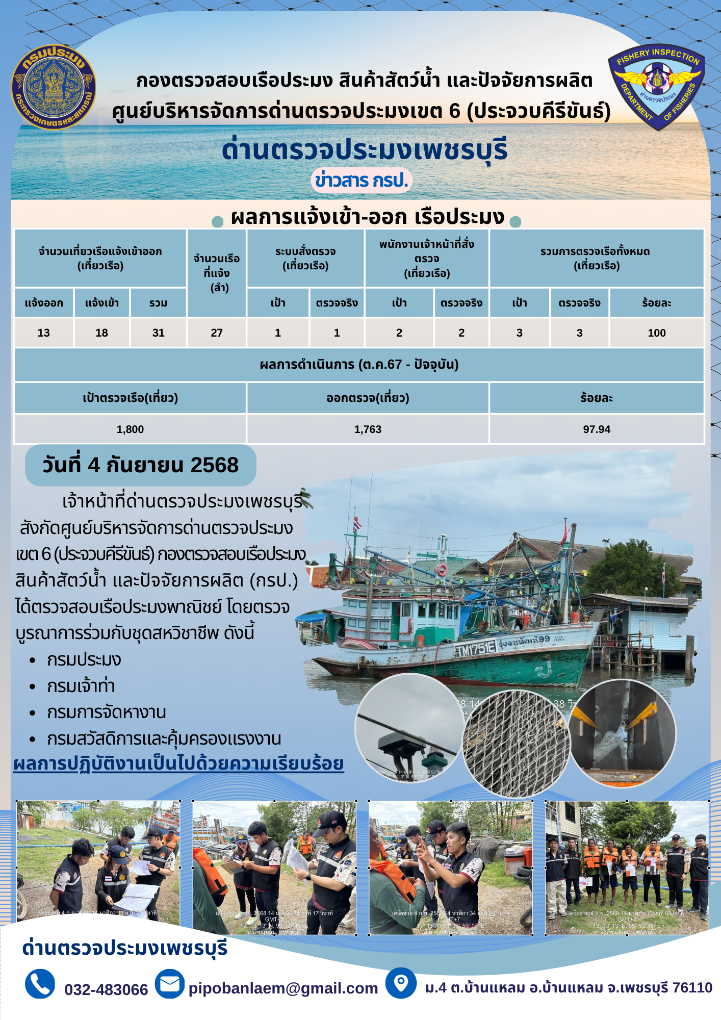 ตรวจสอบเรือประมงพาณิชย์ ณ ท่าเทียบเรือประมง..คลิก