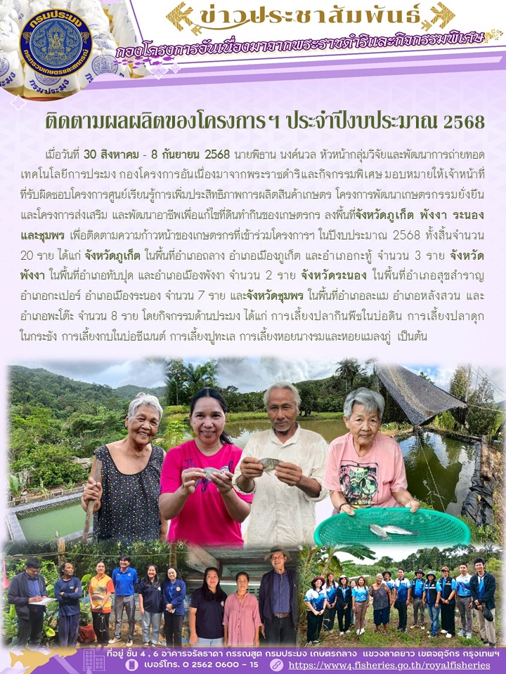 ติดตามผลผลิตของโครงการฯ ประจำปีงบประมาณ 2568