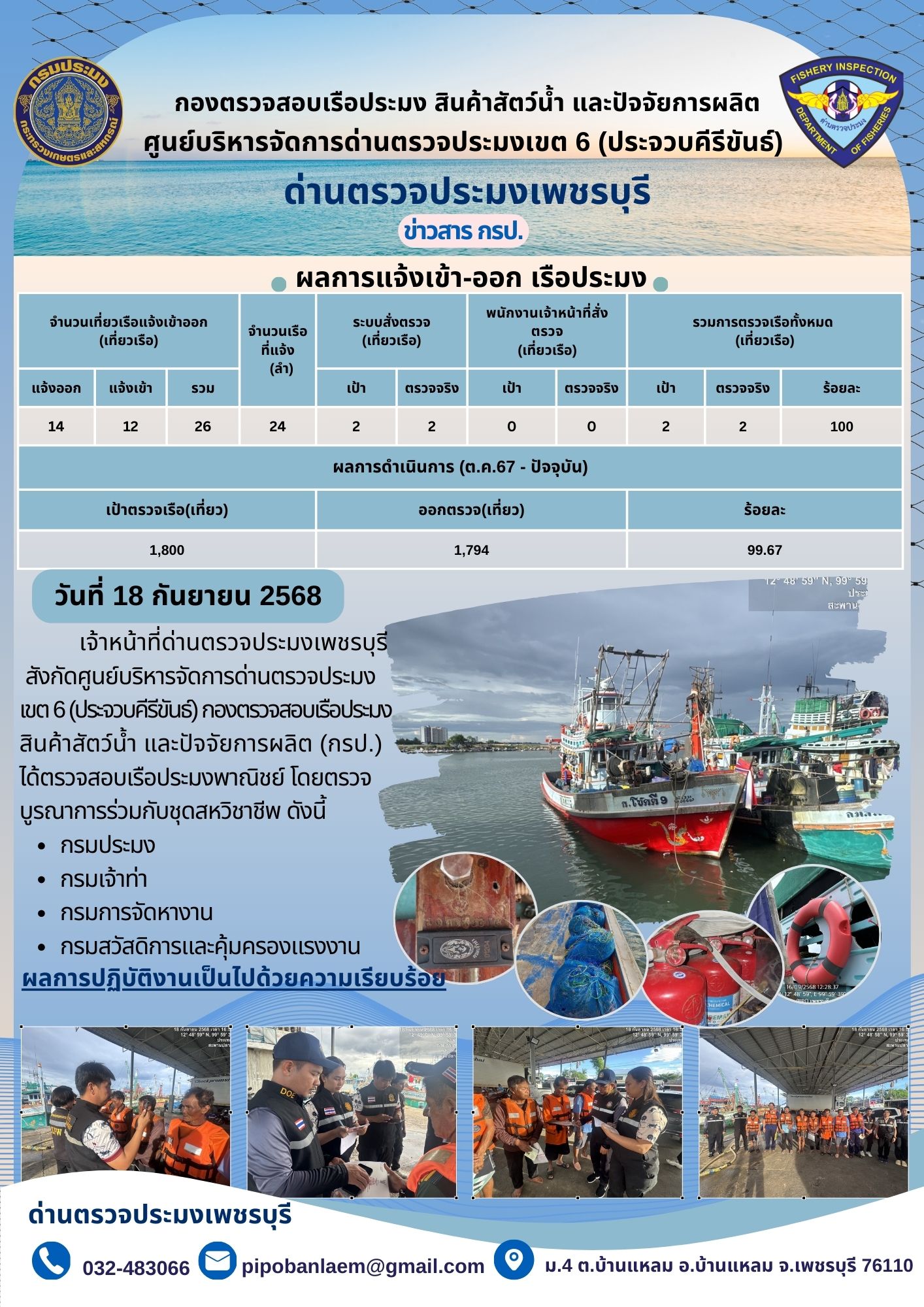 ตรวจสอบเรือประมงพาณิชย์ ณ ท่าเทียบเรือประมง..คลิก