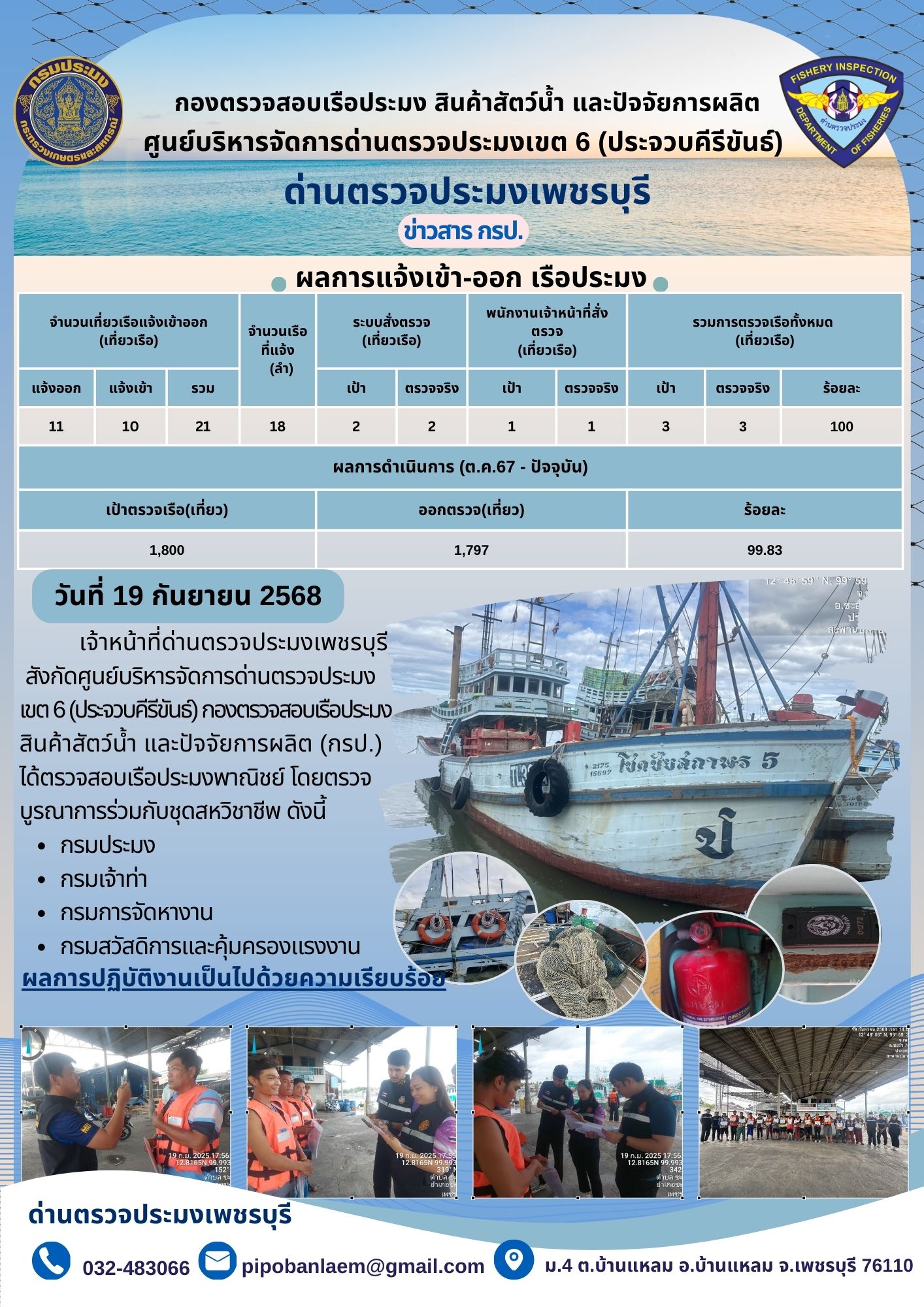 ตรวจสอบเรือประมงพาณิชย์ ณ ท่าเทียบเรือประมง..คลิก