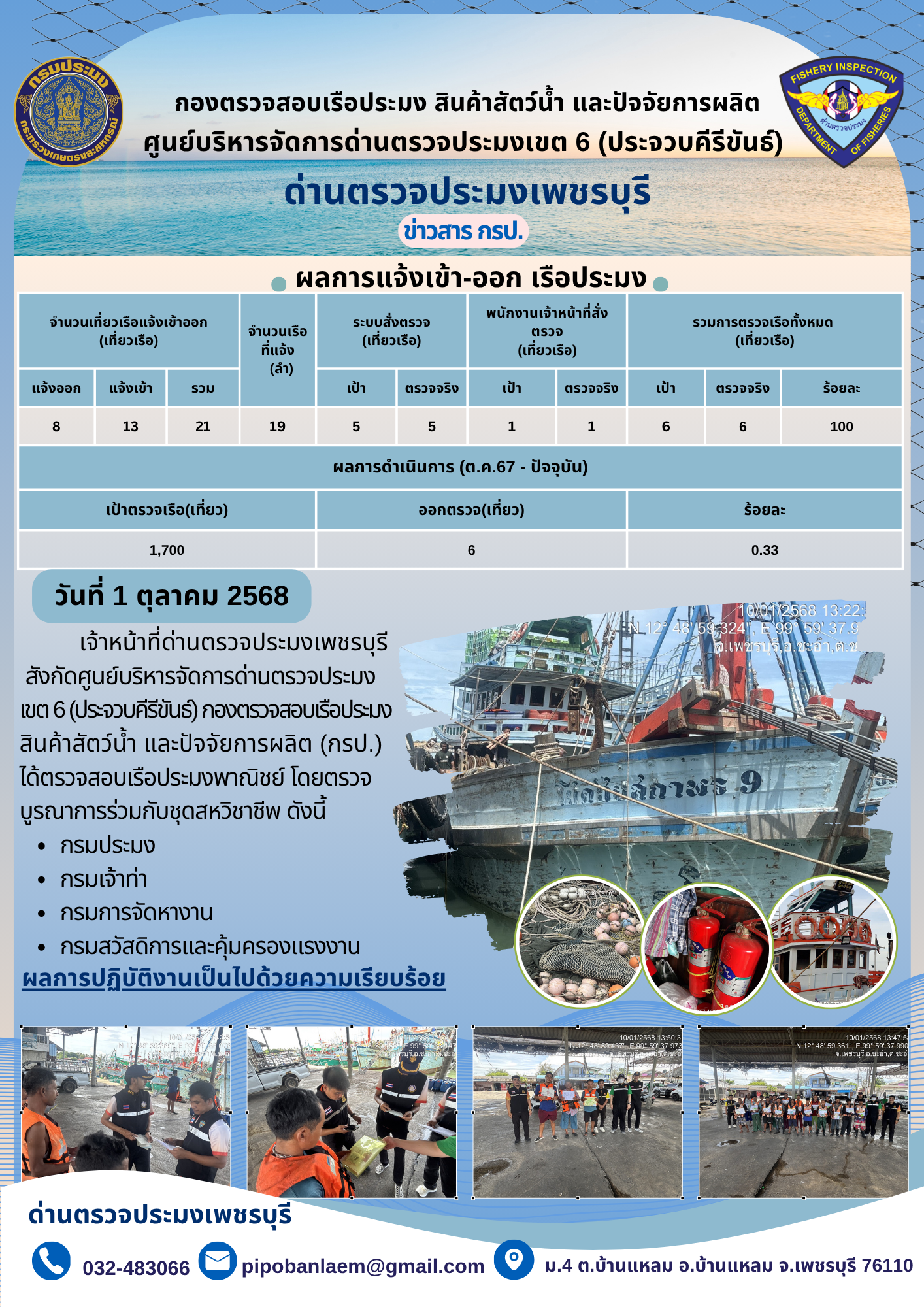 ข่าวประชาสัมพันธ์ ด่านตรวจประมงเพชรบุรี..คลิก