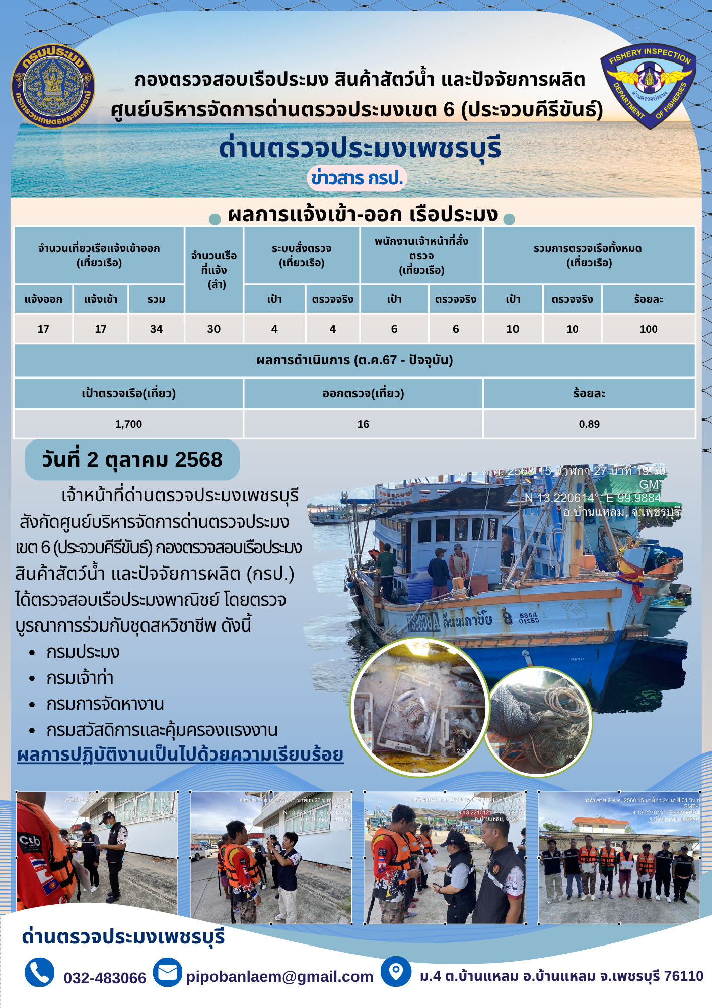 ข่าวประชาสัมพันธ์ ด่านตรวจประมงเพชรบุรี