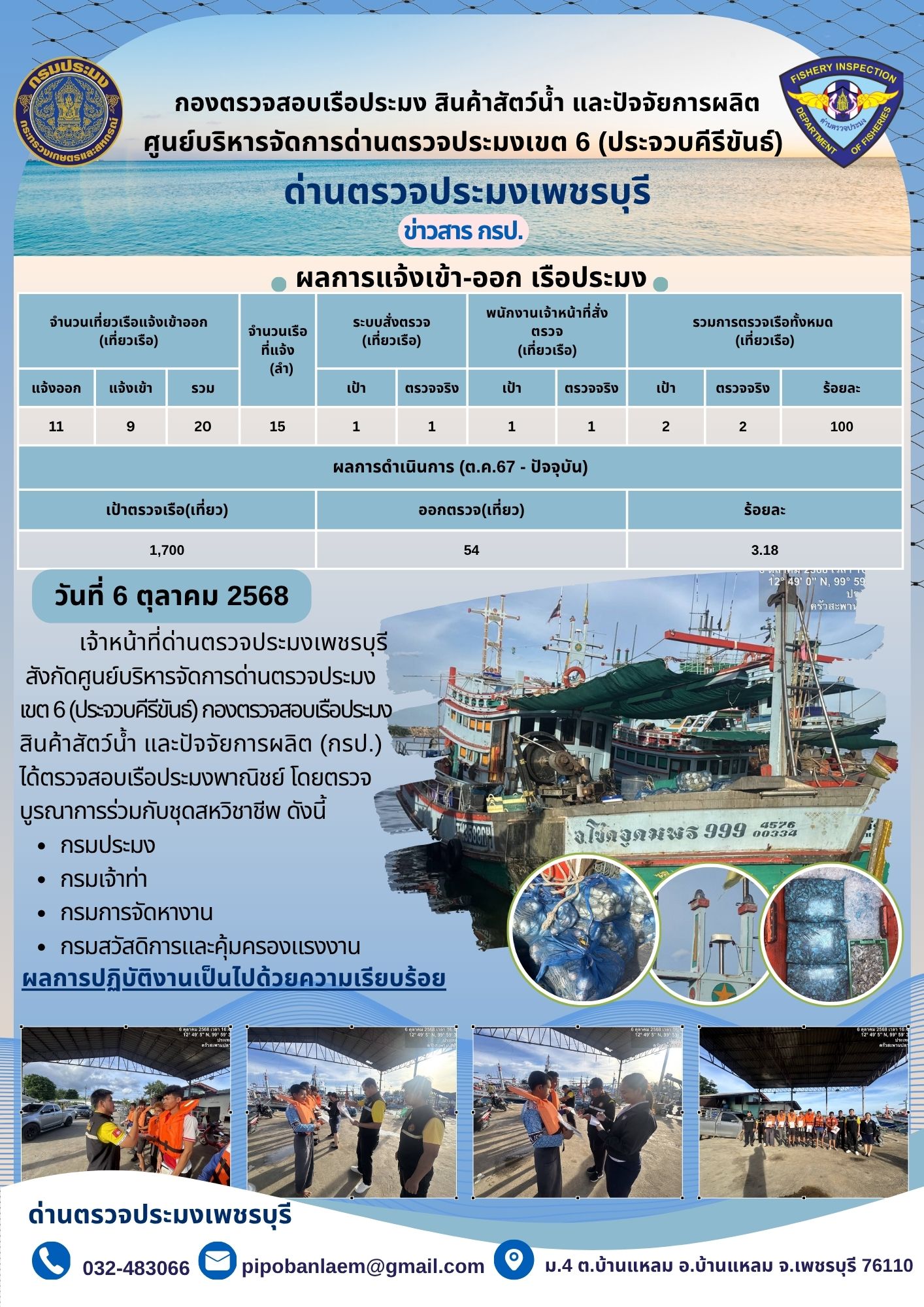 ตรวจสอบเรือประมงพาณิชย์ ณ ท่าเทียบเรือประมง