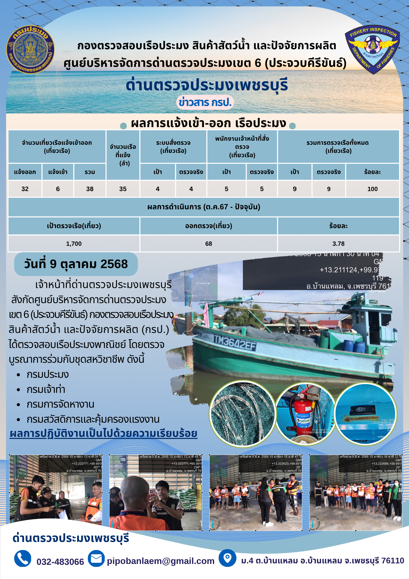 ตรวจสอบเรือประมงพาณิชย์ ณ ท่าเทียบเรือประมง