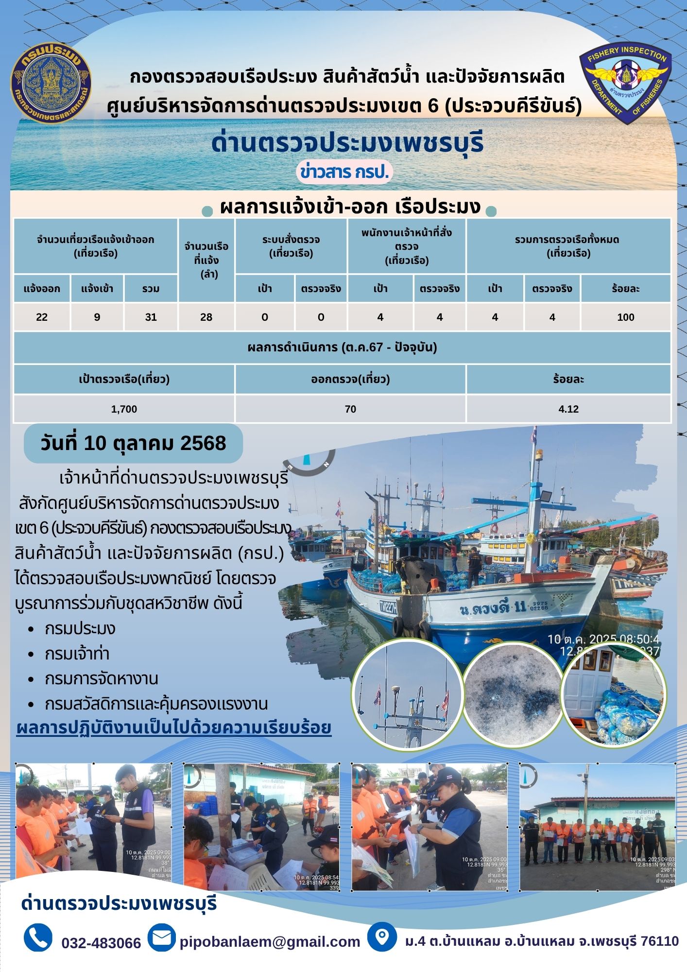 ตรวจสอบเรือประมงพาณิชย์ ณ ท่าเทียบเรือประมง..คลิก