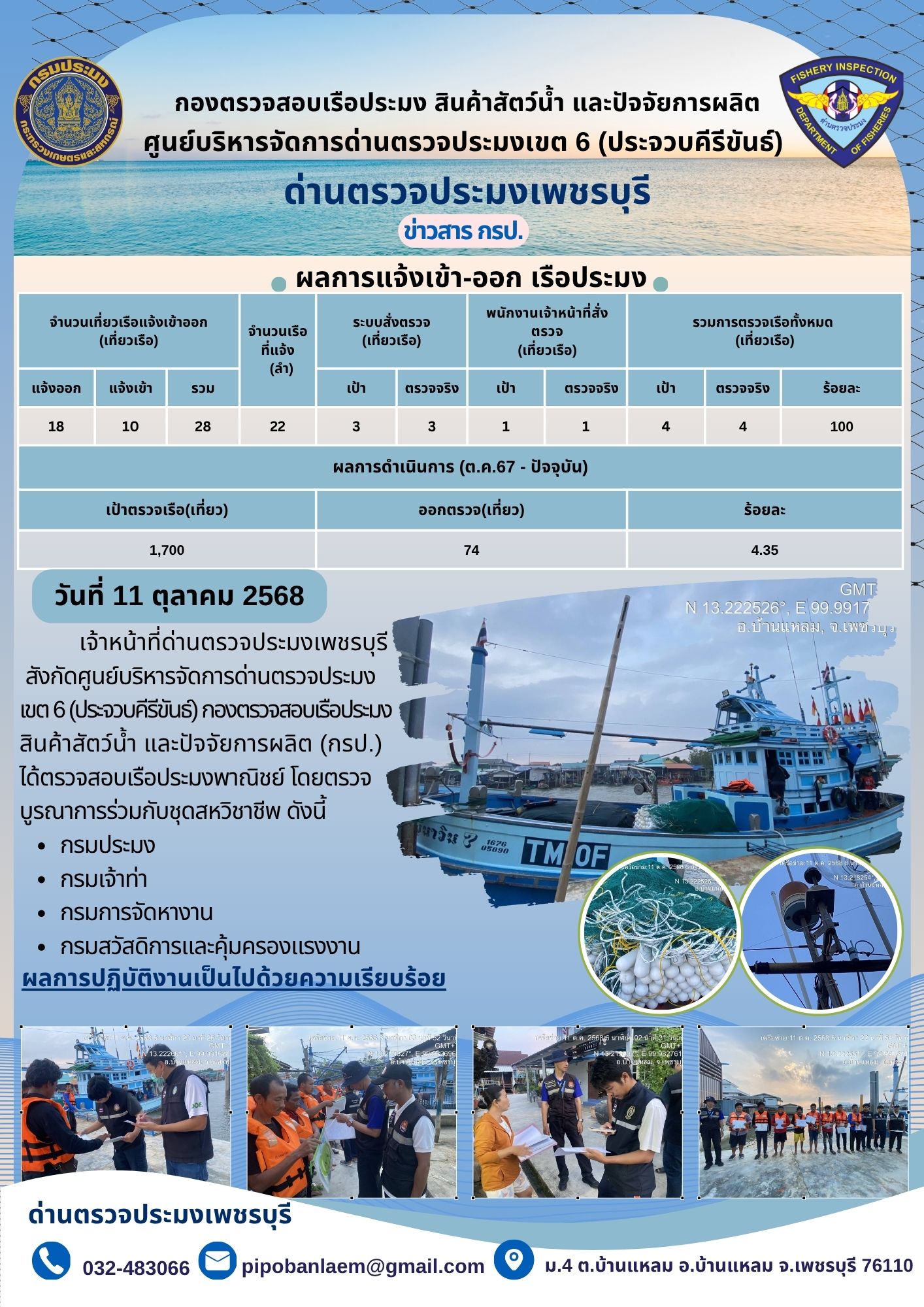 ตรวจสอบเรือประมงพาณิชย์ ณ ท่าเทียบเรือประมง..คลิก