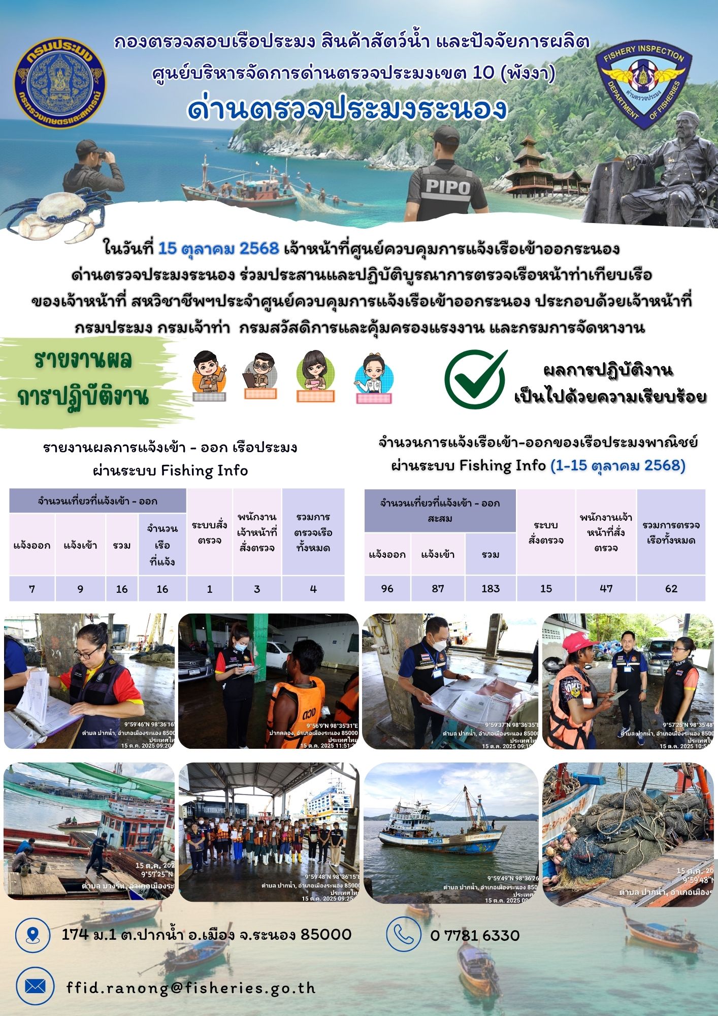 ตรวจสอบเรือประมงพาณิชย์ ณ ท่าเทียบเรือประมง