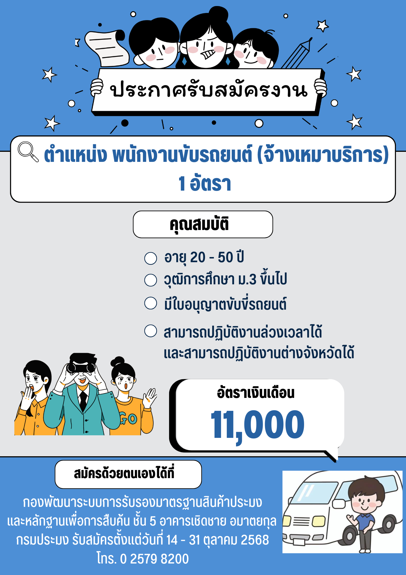 กมป.ประกาศรับสมัคร จ้างเหมาบริการ งานขับรถยนต์ 1 อัตรา