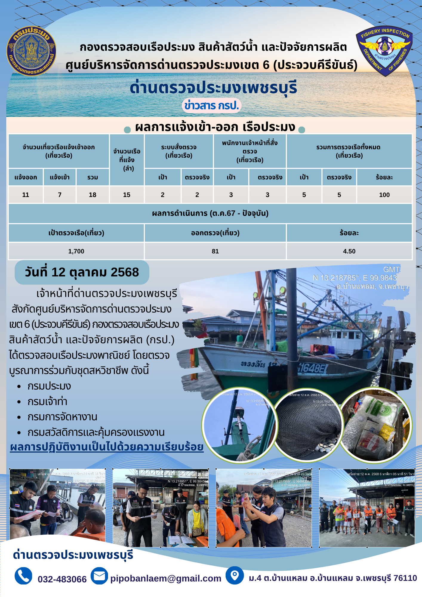 ตรวจสอบเรือประมงพาณิชย์ ณ ท่าเทียบเรือประมง