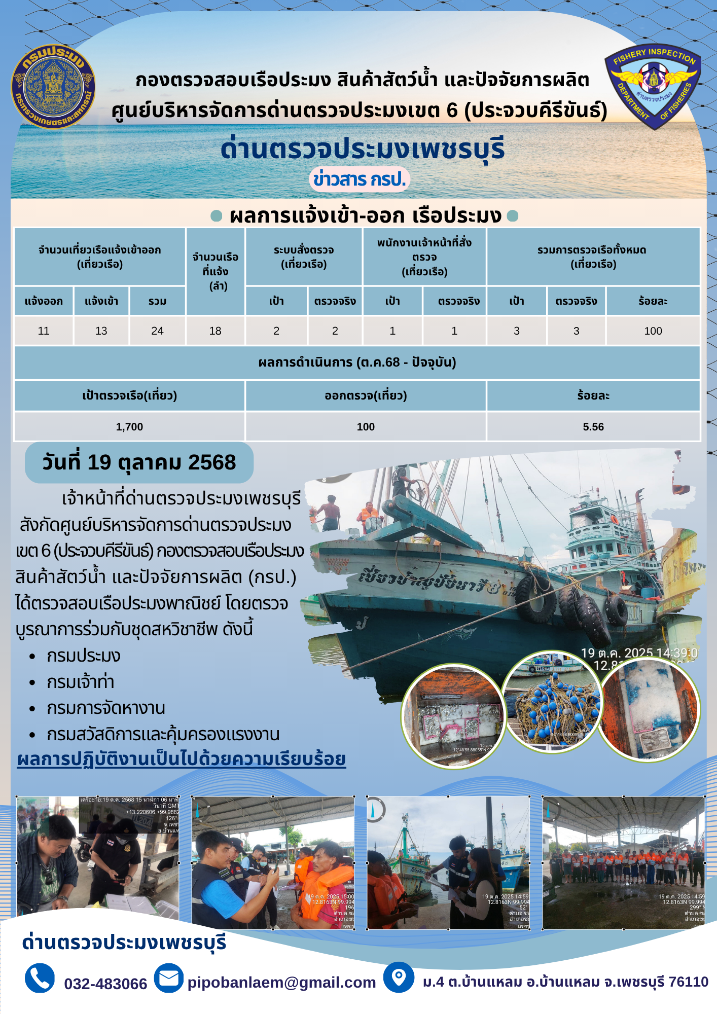 ตรวจสอบเรือประมงพาณิชย์ ณ ท่าเทียบเรือประมง