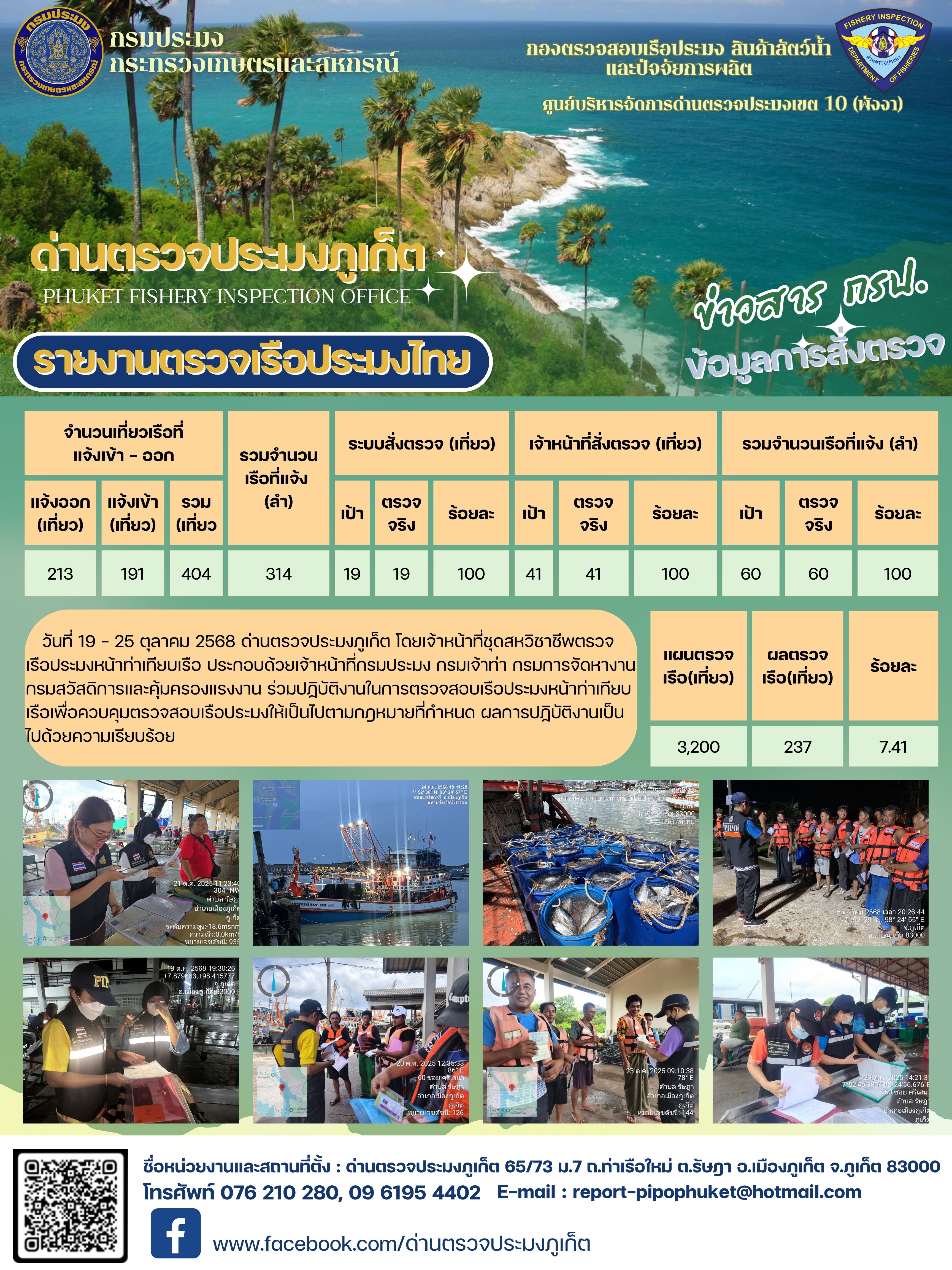ข่าวประชาสัมพันธ์กิจกรรมการตรวจเรือประมงพาณิชย์แจ้งเข้า - ออก วันที่ 19 - 25 ตุลาคม 2568..คลิก