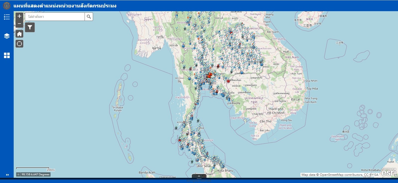 แผนที่แสดงตำแหน่งหน่วยงานสังกัดกรมประมง
