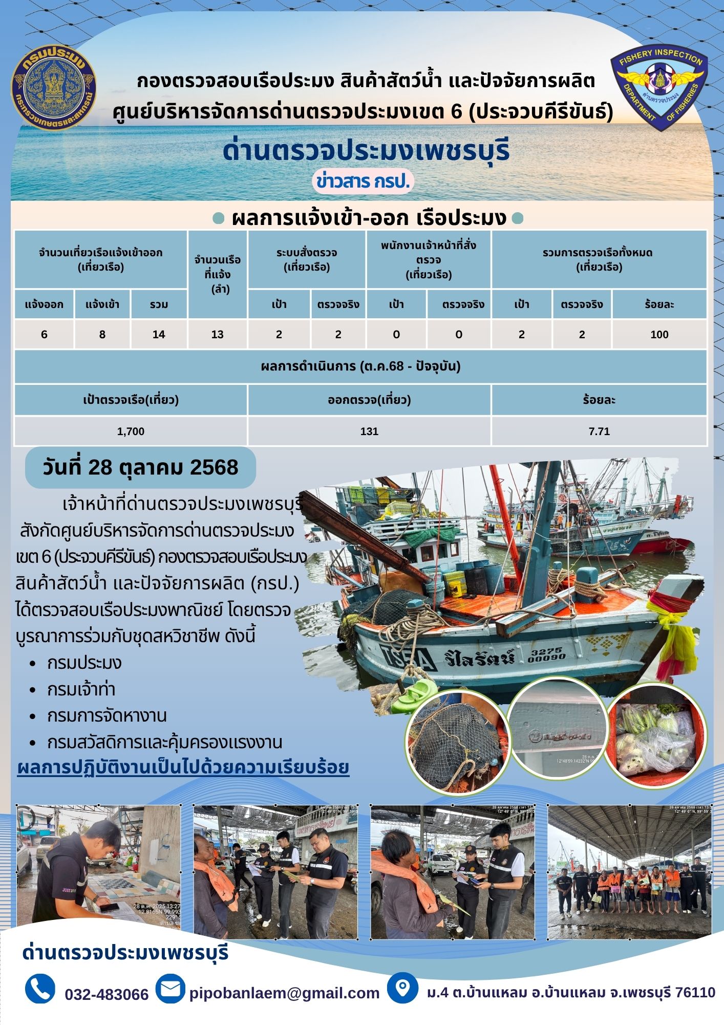 ตรวจสอบเรือประมงพาณิชย์ ณ ท่าเทียบเรือประมง