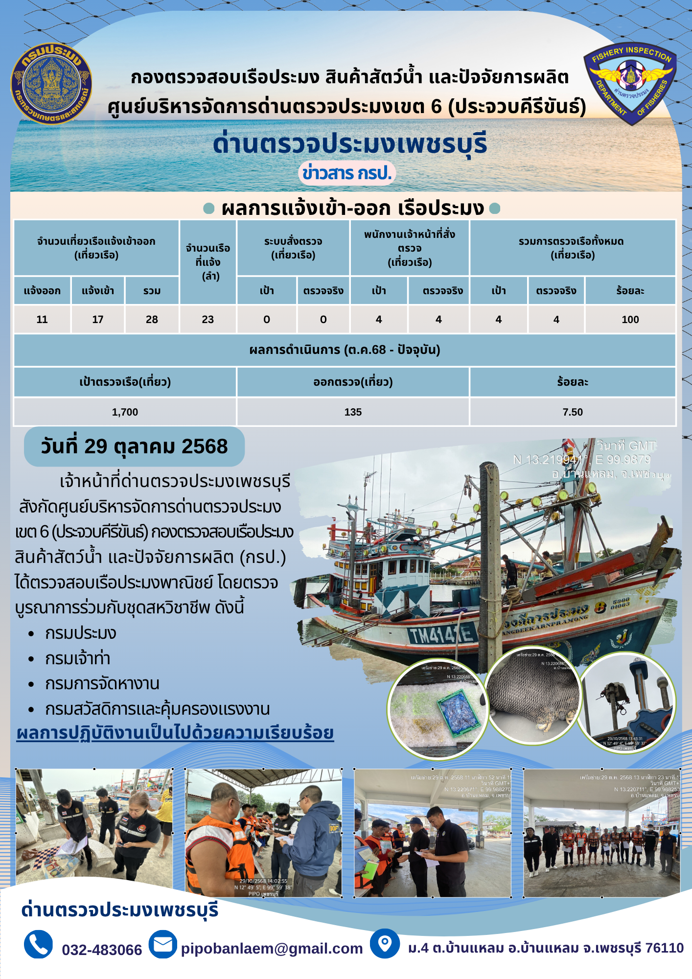 ตรวจสอบเรือประมงพาณิชย์ ณ ท่าเทียบเรือประมง