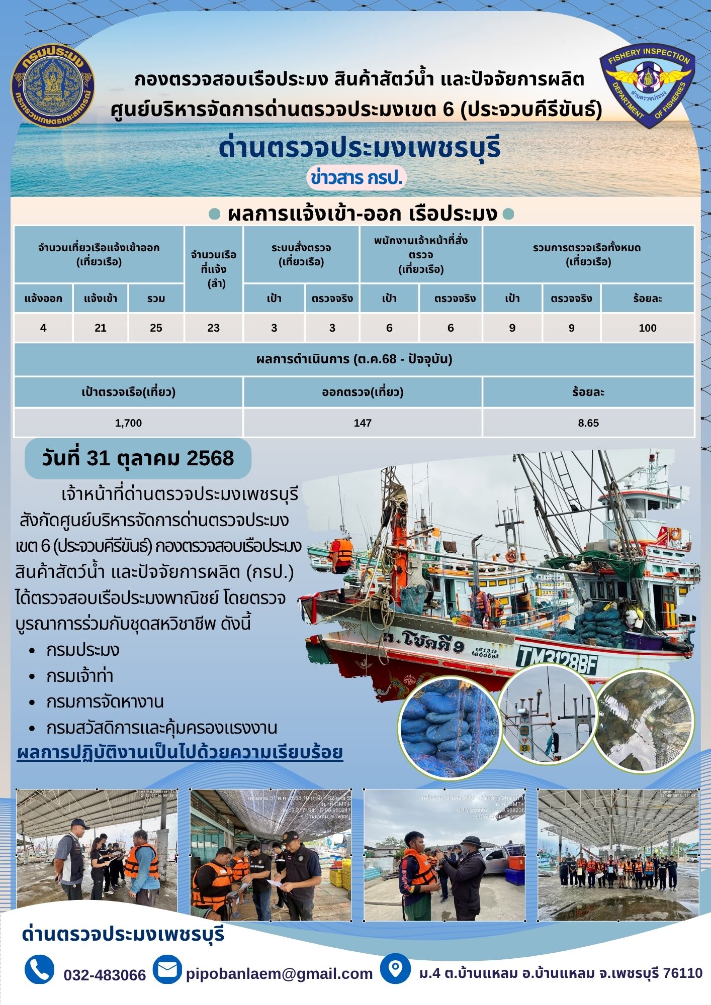 ตรวจสอบเรือประมงพาณิชย์ ณ ท่าเทียบเรือประมง..คลิก